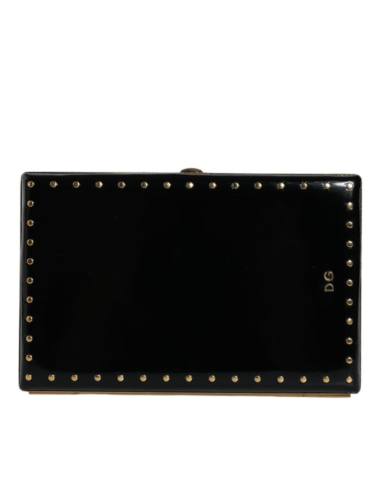 Dolce & Gabbana Black Leather Studs Gold Frame Clutch Evening Purse Bag Curated Luxury Accessories by Orvyn