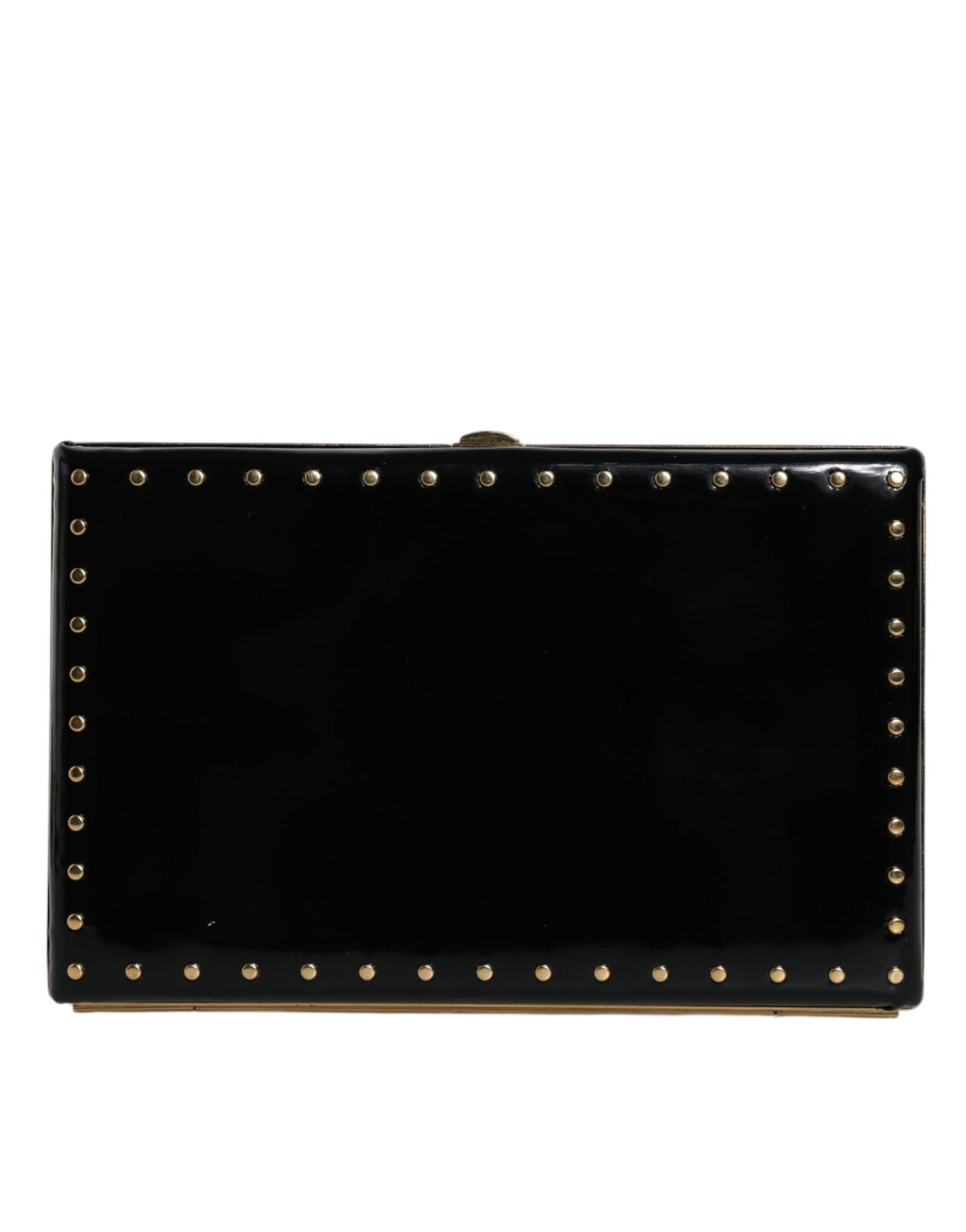 Dolce & Gabbana Black Leather Studs Gold Frame Clutch Evening Purse Bag Curated Luxury Accessories by Orvyn