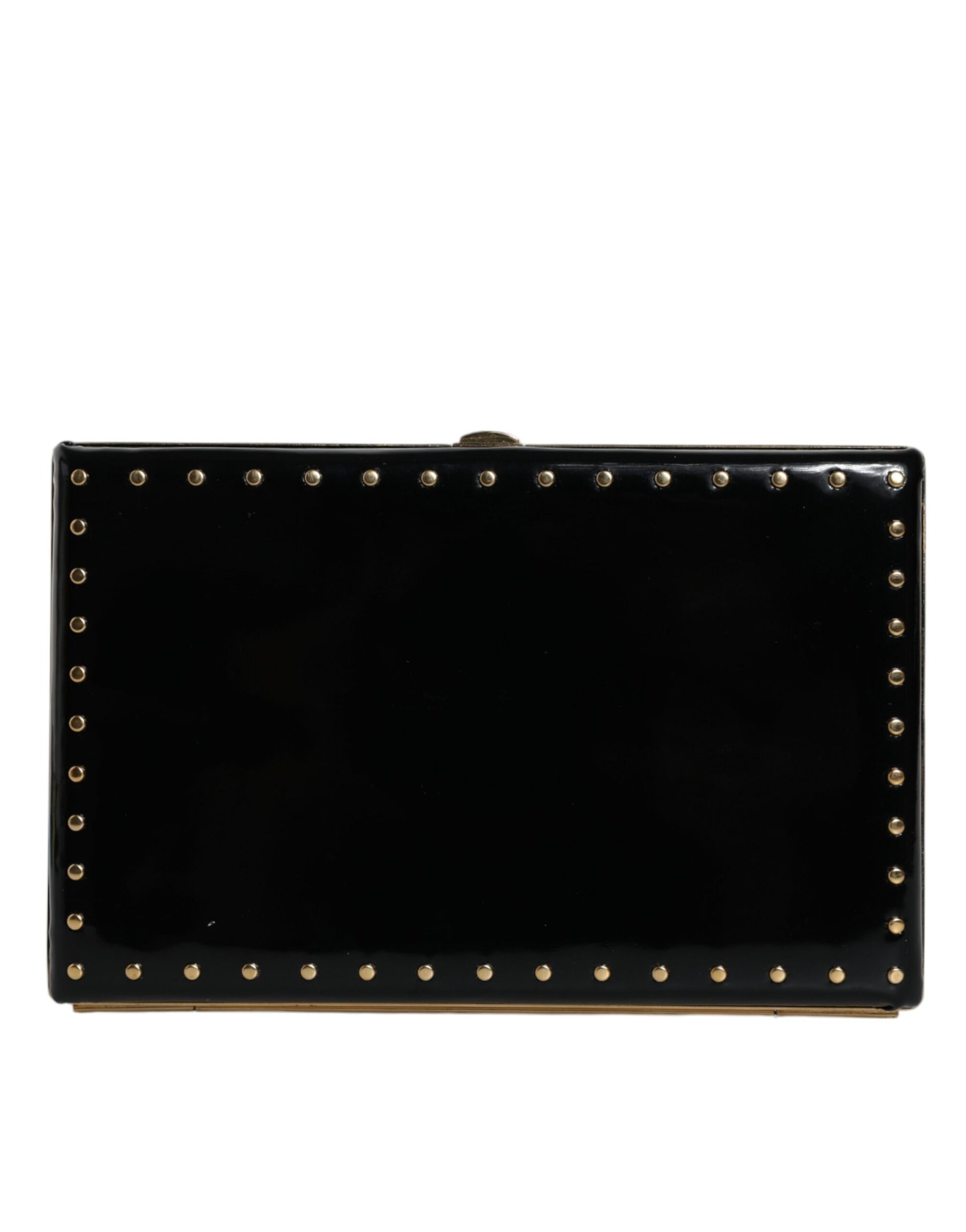 Dolce & Gabbana Black Leather Studs Gold Frame Clutch Evening Purse Bag Curated Luxury Accessories by Orvyn