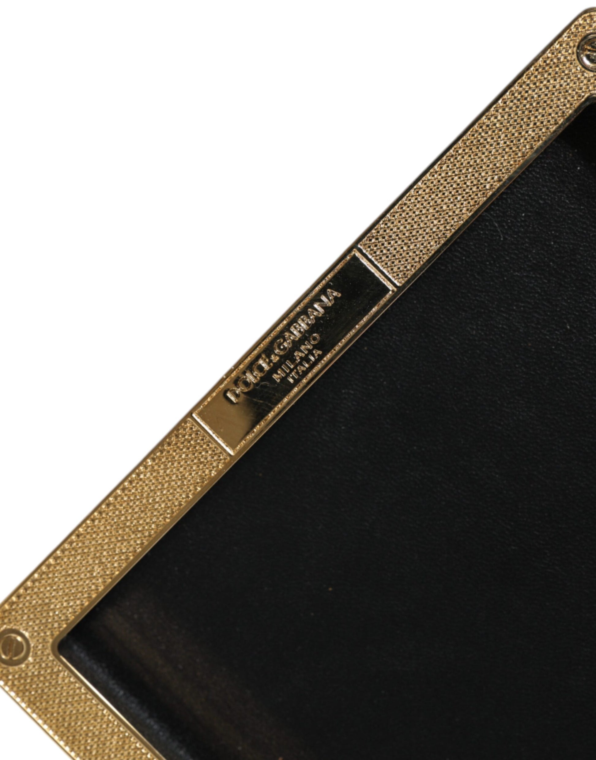 Dolce & Gabbana Black Leather Studs Gold Frame Clutch Evening Purse Bag Curated Luxury Accessories by Orvyn