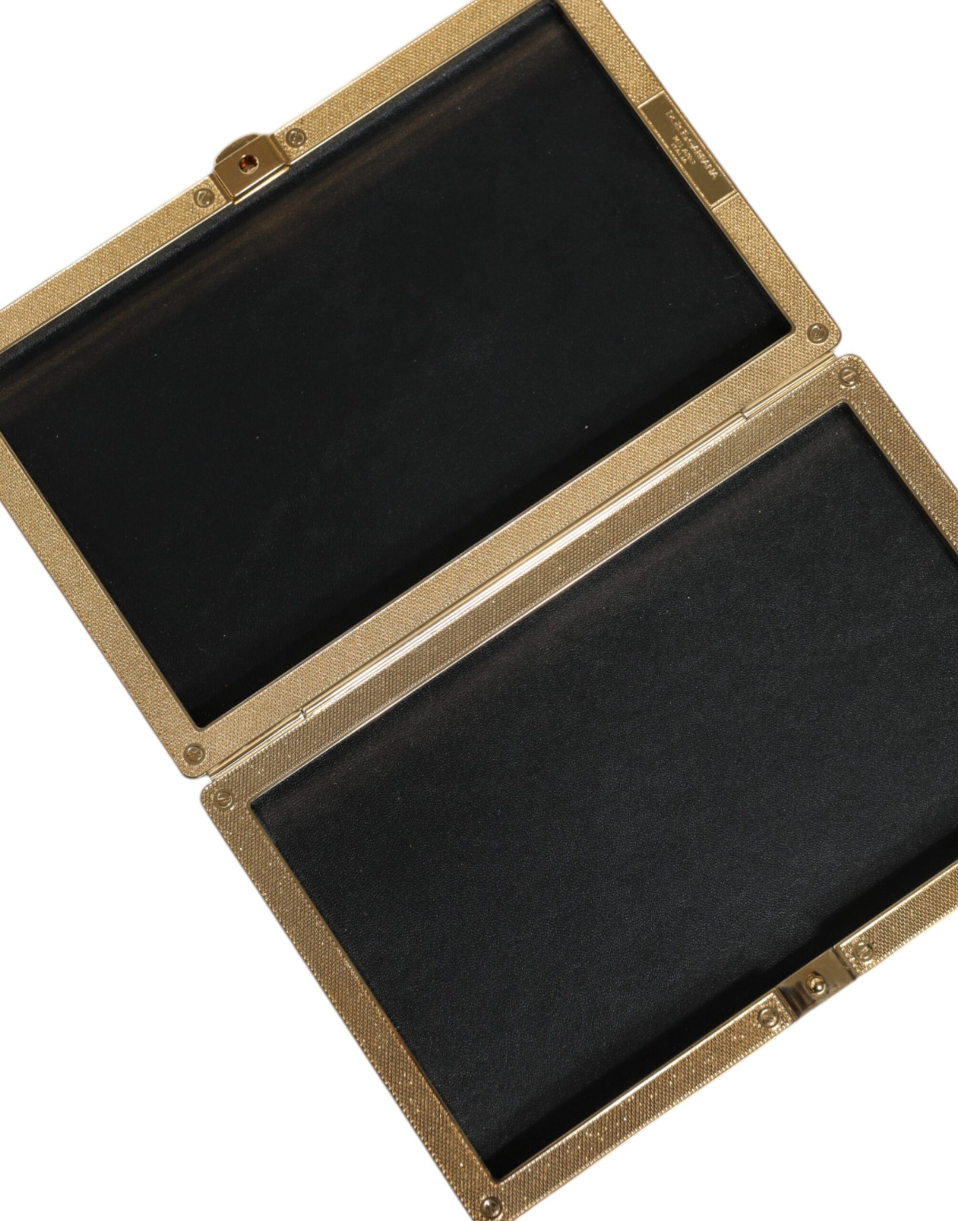 Dolce & Gabbana Black Leather Studs Gold Frame Clutch Evening Purse Bag Curated Luxury Accessories by Orvyn