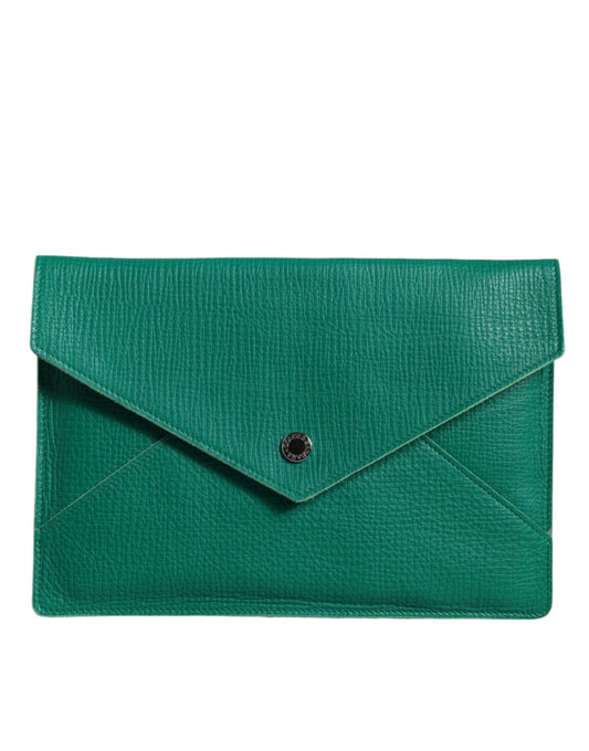 Dolce & Gabbana Green Leather Handbag Clutch Mini Purse Pouch Tablet Case Curated Luxury Accessories by Orvyn