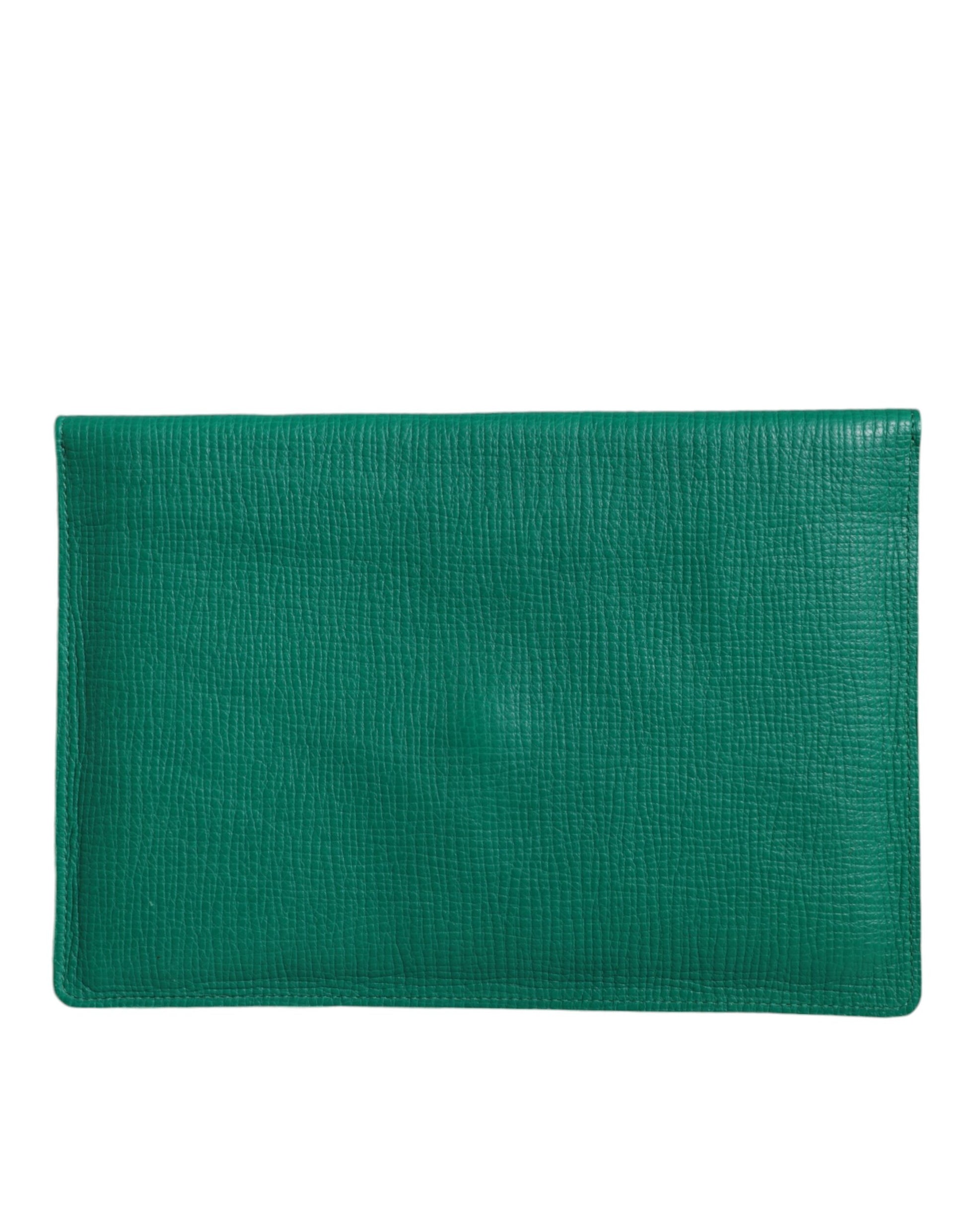 Dolce & Gabbana Green Leather Handbag Clutch Mini Purse Pouch Tablet Case Curated Luxury Accessories by Orvyn