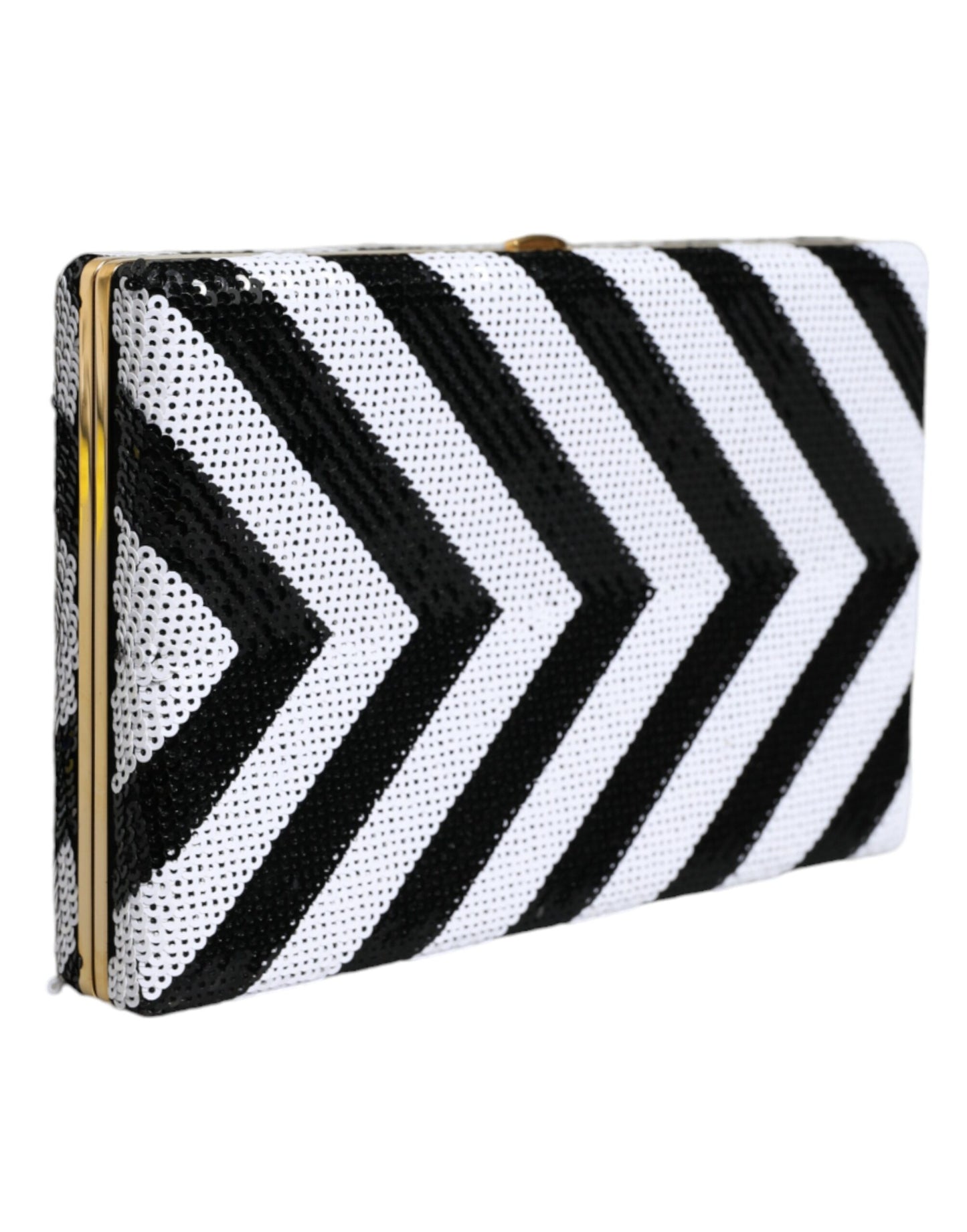 Dolce & Gabbana Black White Gold Frame Clutch Evening Party Purse Bag Curated Luxury Accessories by Orvyn