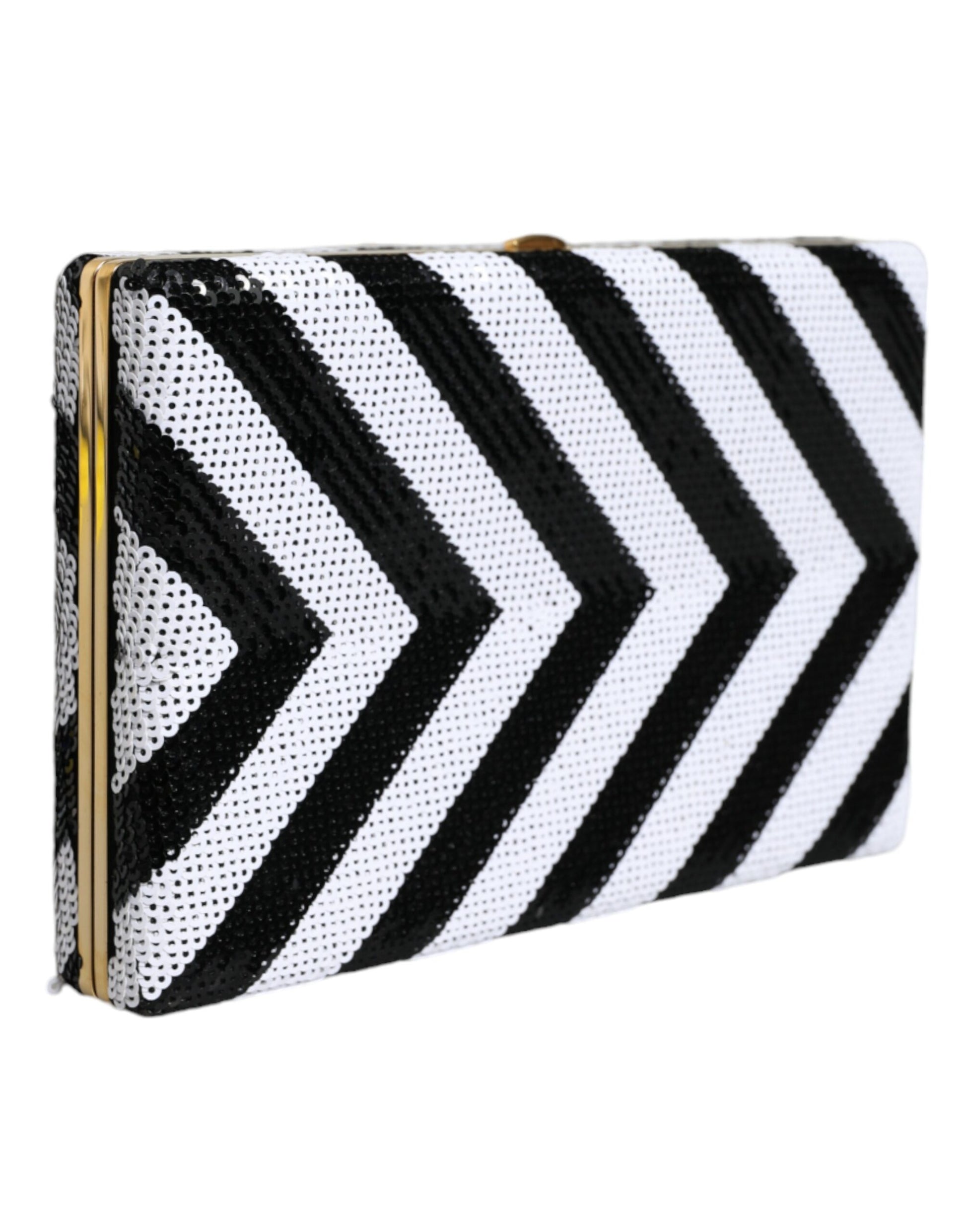 Dolce & Gabbana Black White Gold Frame Clutch Evening Party Purse Bag Curated Luxury Accessories by Orvyn