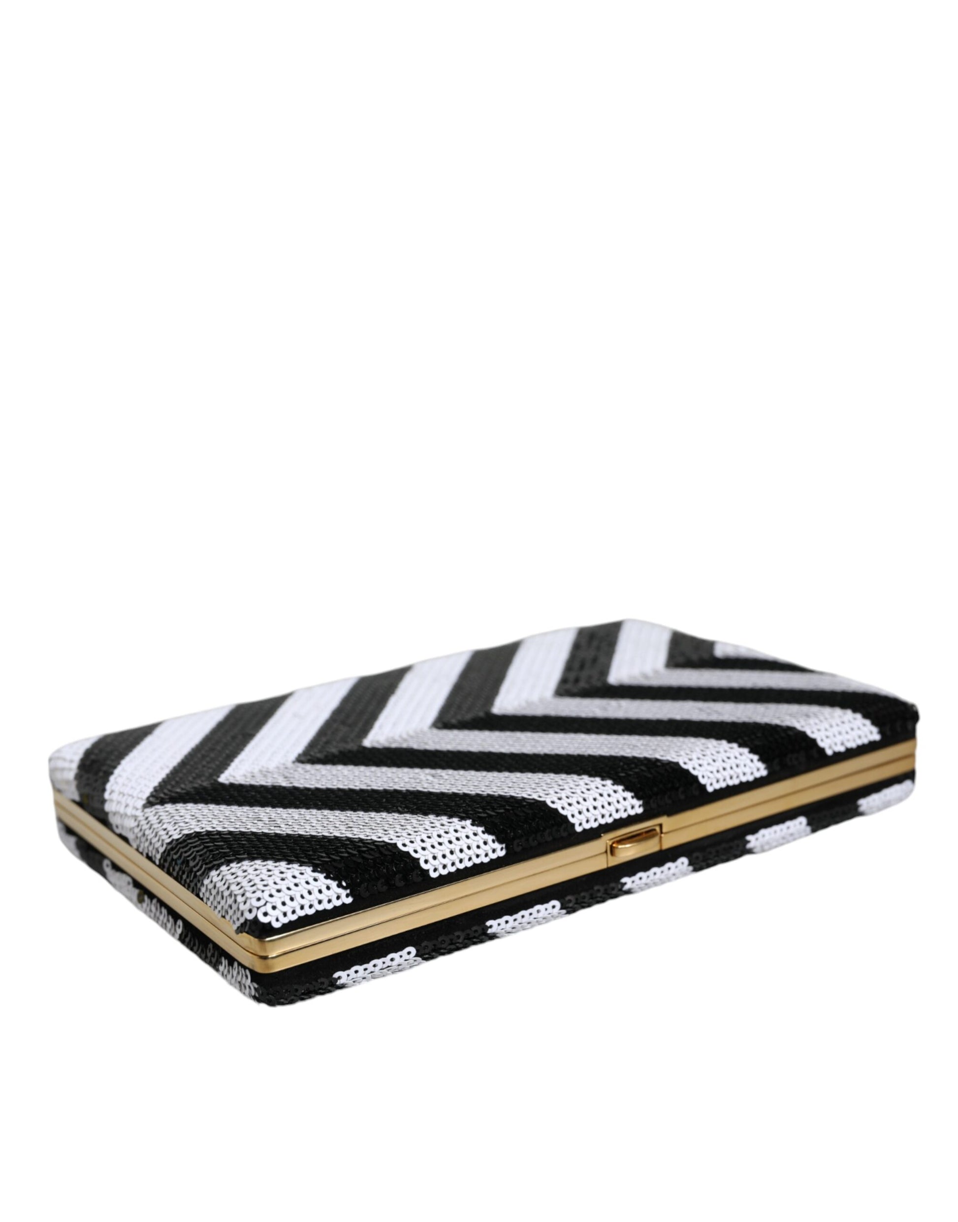 Dolce & Gabbana Black White Gold Frame Clutch Evening Party Purse Bag Curated Luxury Accessories by Orvyn