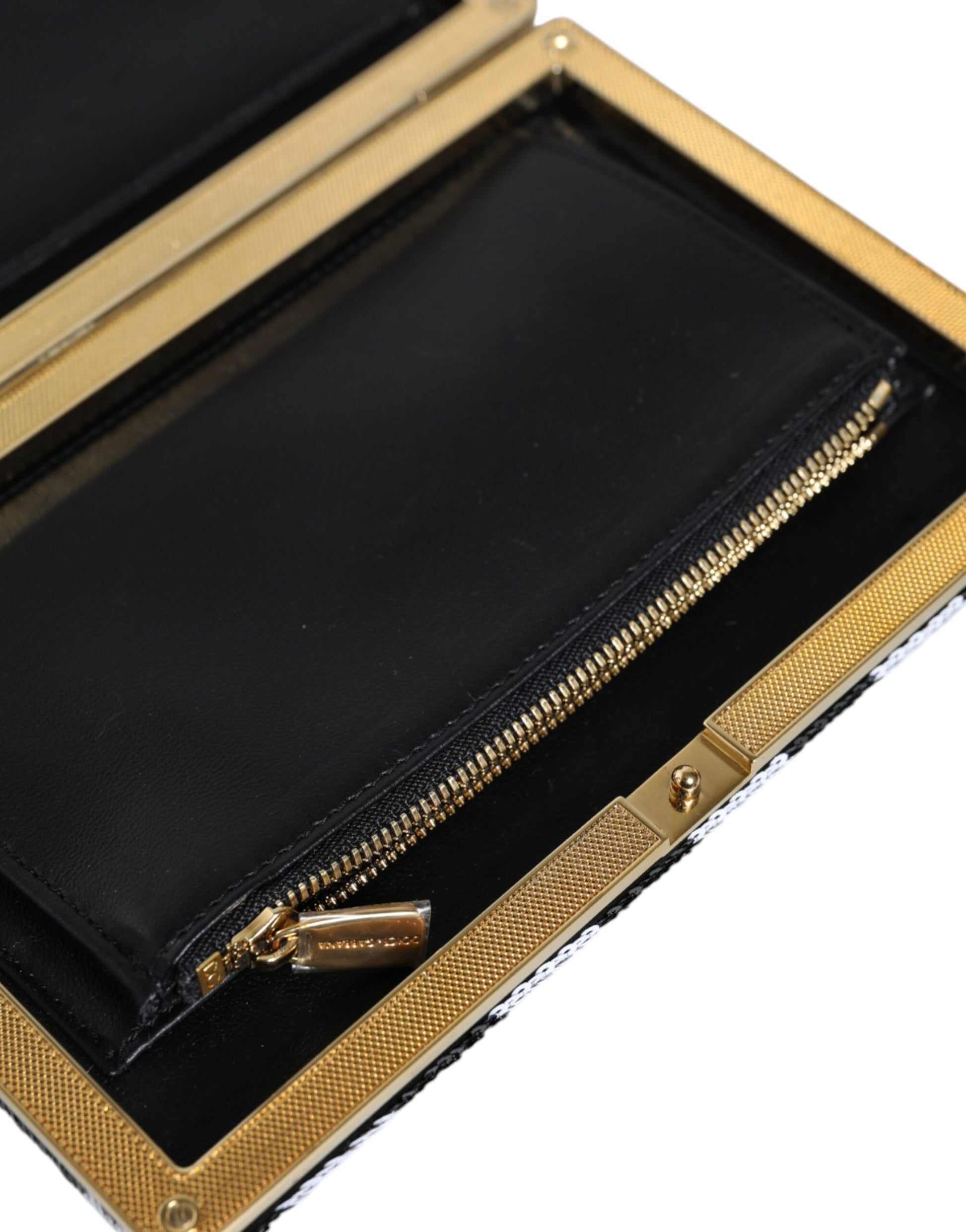 Dolce & Gabbana Black White Gold Frame Clutch Evening Party Purse Bag Curated Luxury Accessories by Orvyn