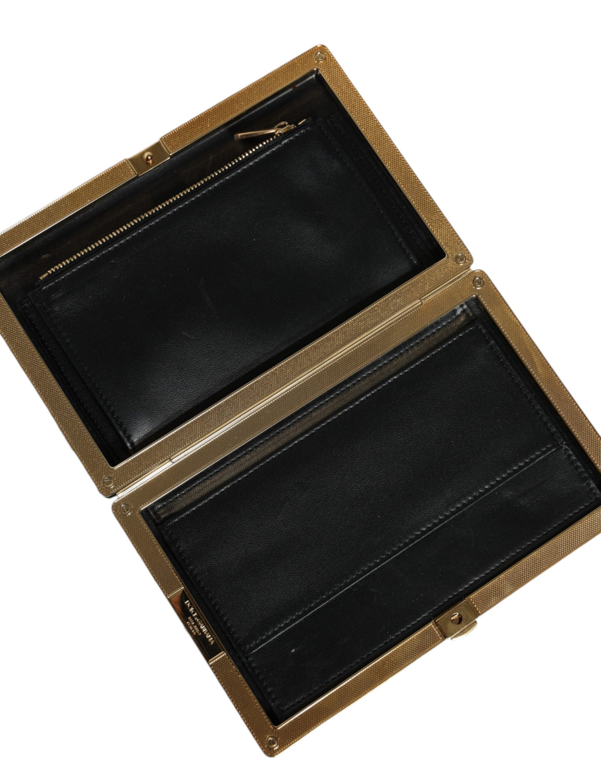 Dolce & Gabbana Black White Gold Frame Clutch Evening Party Purse Bag Curated Luxury Accessories by Orvyn