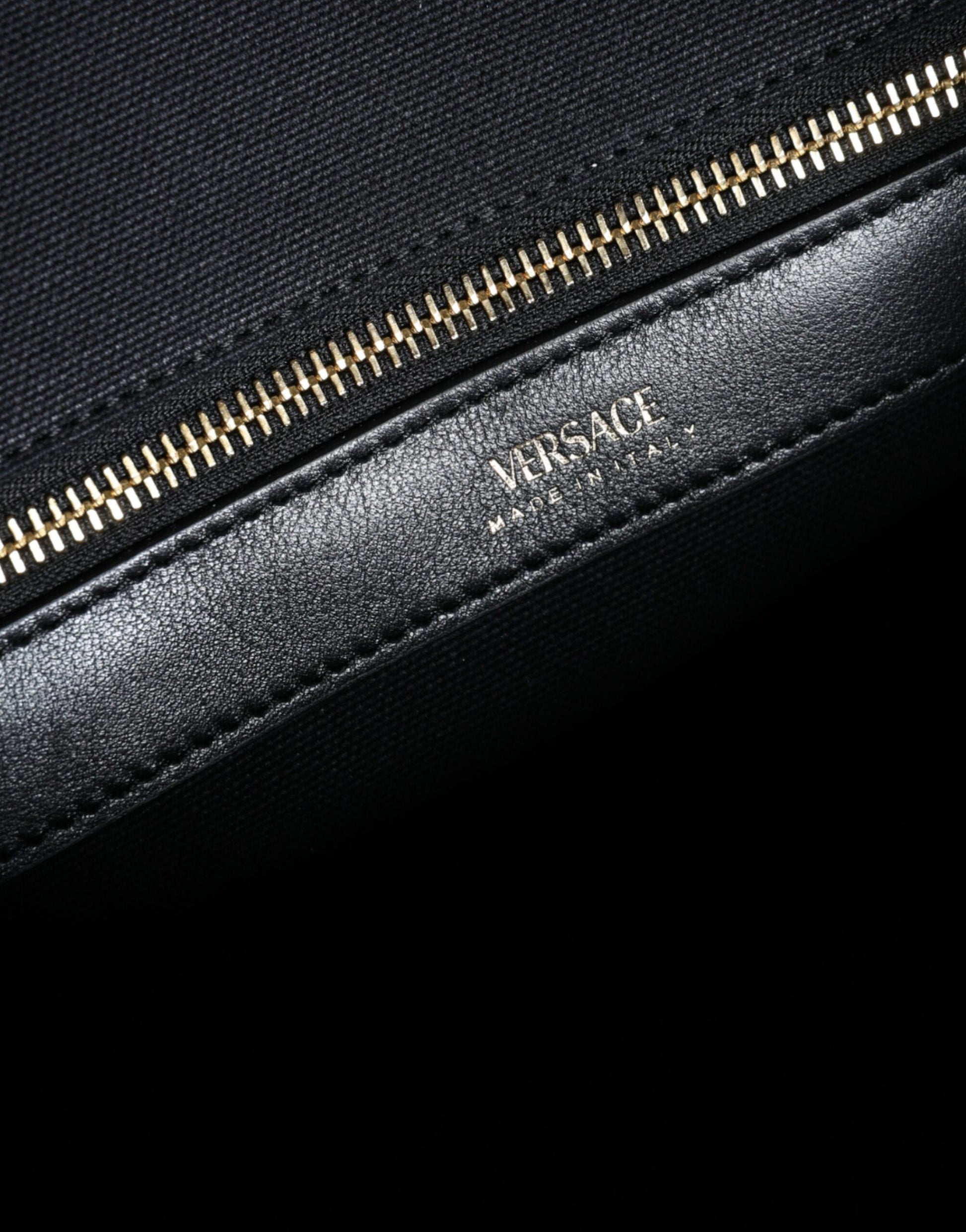 Versace Black Top Handle Canvas Leather Logo Crossbody Tote Bag Curated Luxury Accessories by Orvyn