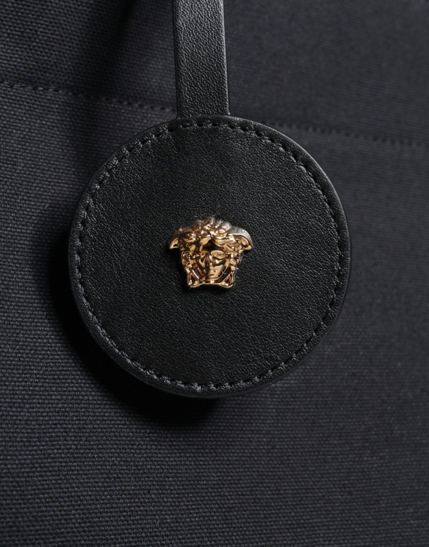 Versace Black Top Handle Canvas Leather Logo Crossbody Tote Bag Curated Luxury Accessories by Orvyn