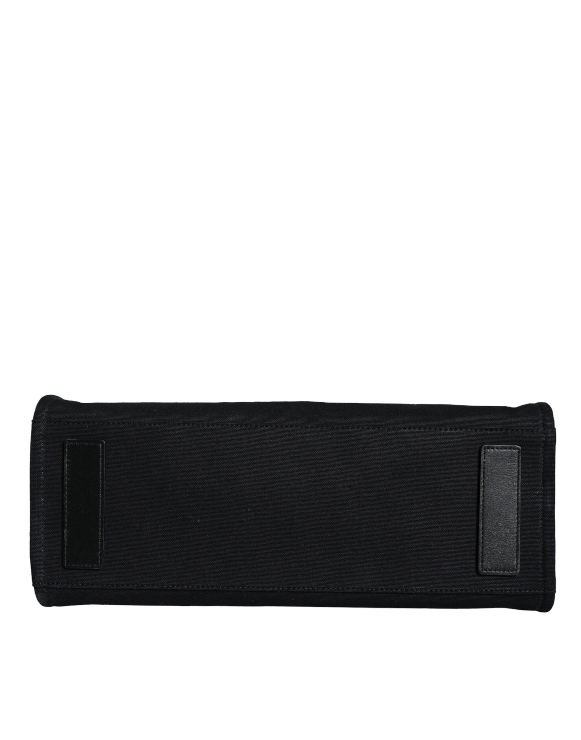 Versace Black Top Handle Canvas Leather Logo Crossbody Tote Bag Curated Luxury Accessories by Orvyn