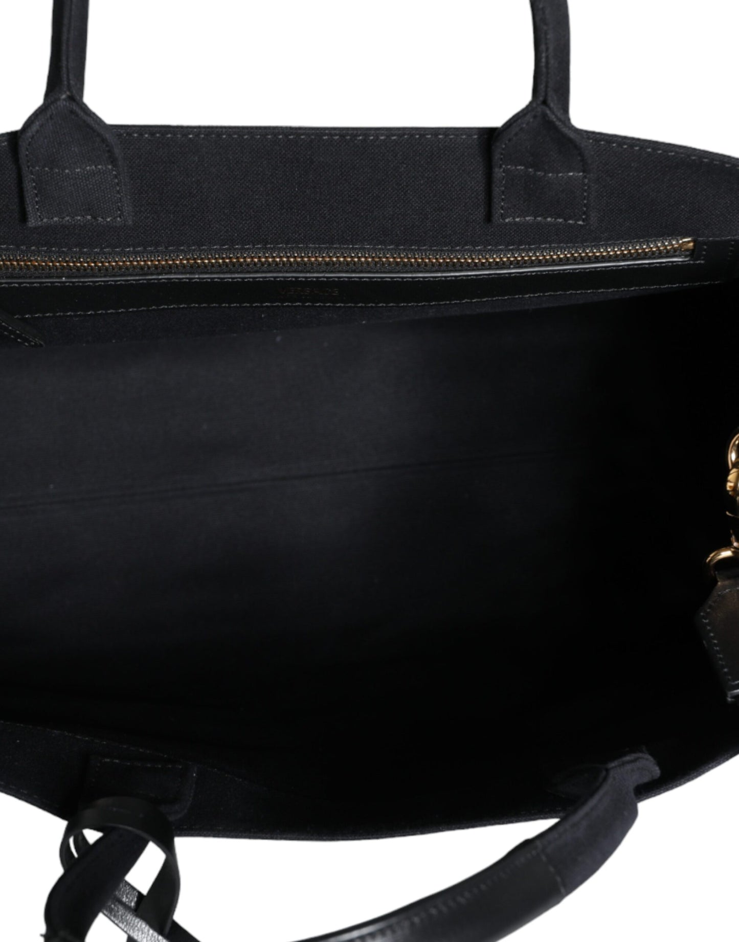 Versace Black Top Handle Canvas Leather Logo Crossbody Tote Bag Curated Luxury Accessories by Orvyn