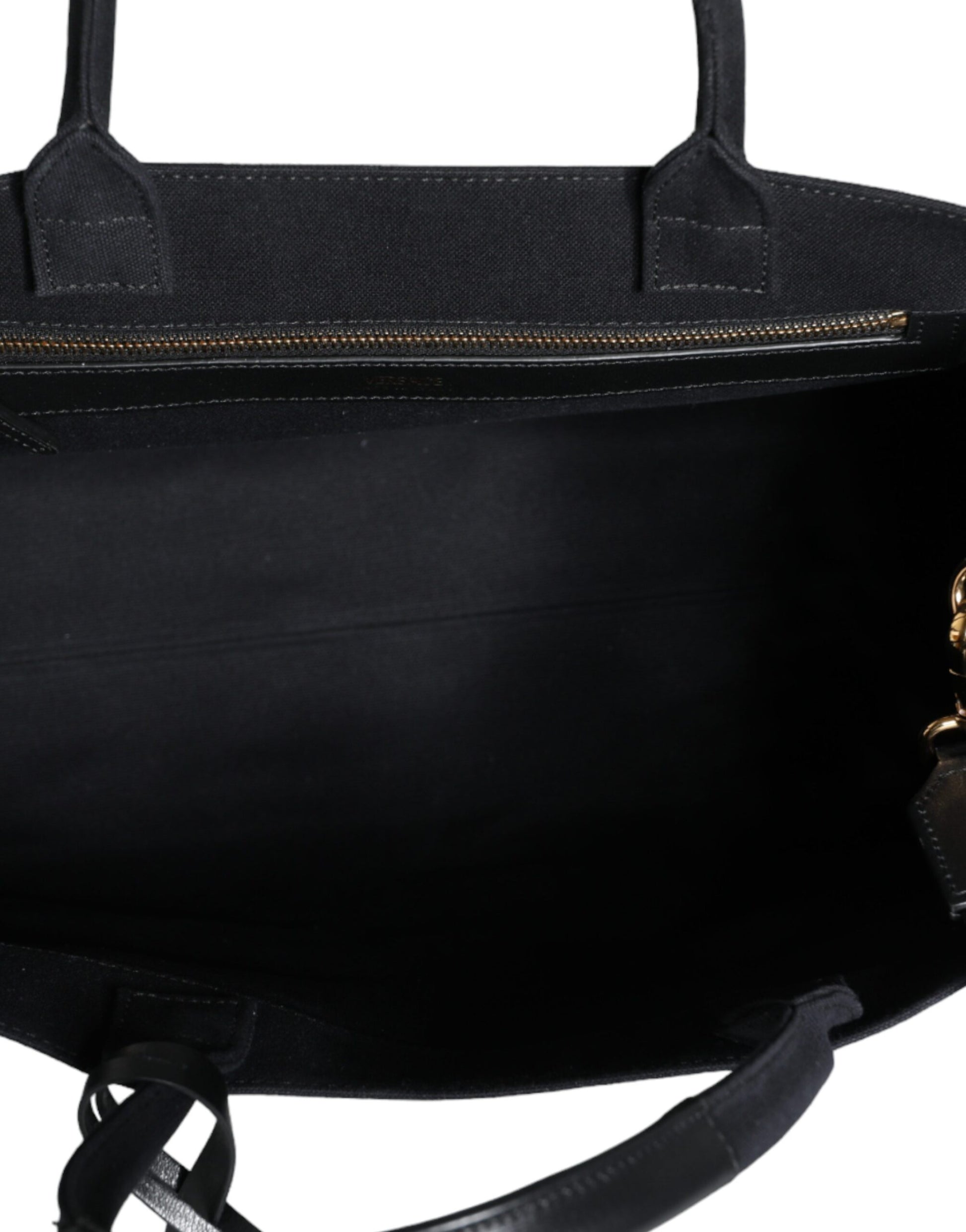 Versace Black Top Handle Canvas Leather Logo Crossbody Tote Bag Curated Luxury Accessories by Orvyn