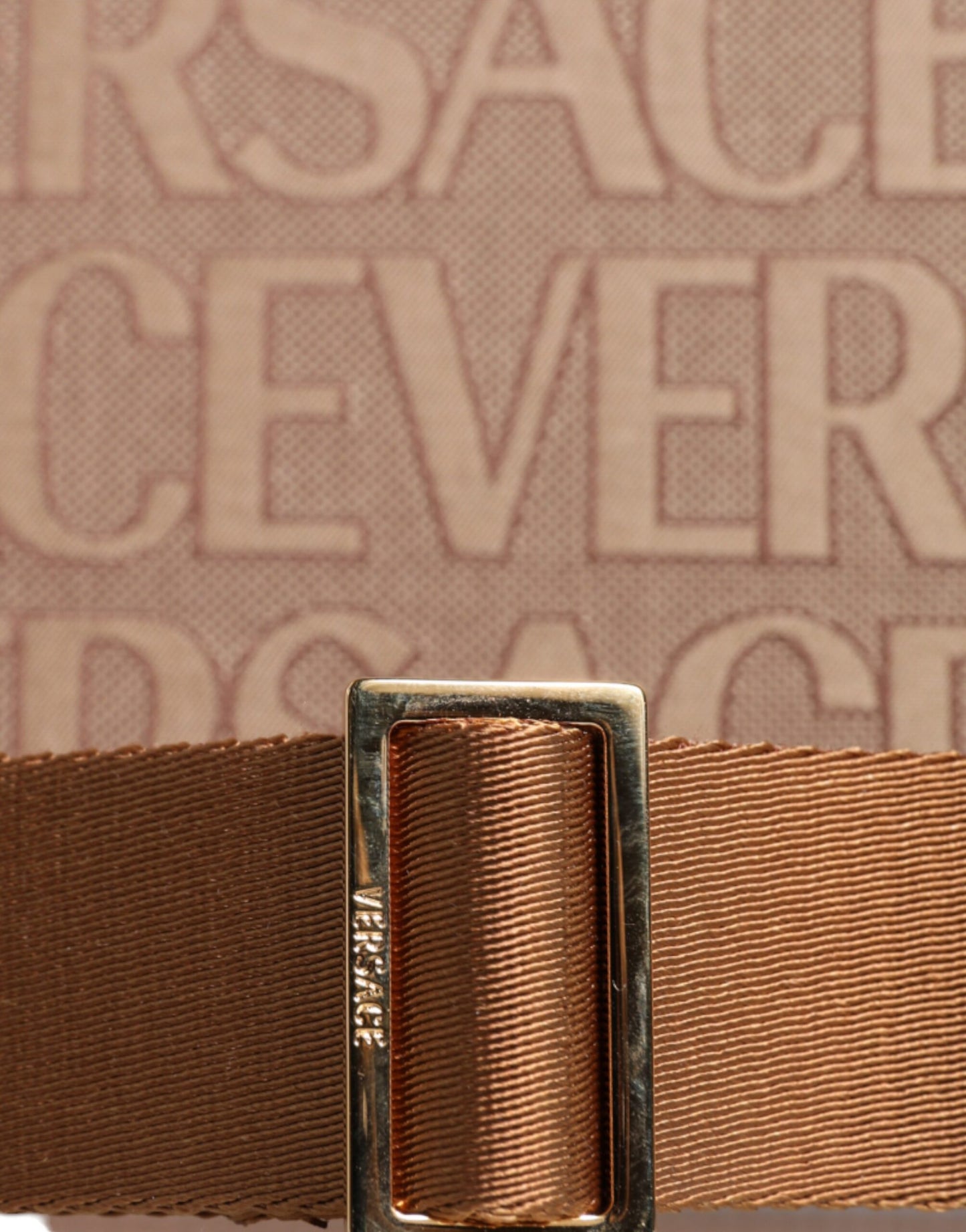 Versace Brown Top Handle Jacquard Leather Logo Crossbody Tote Bag Curated Luxury Accessories by Orvyn