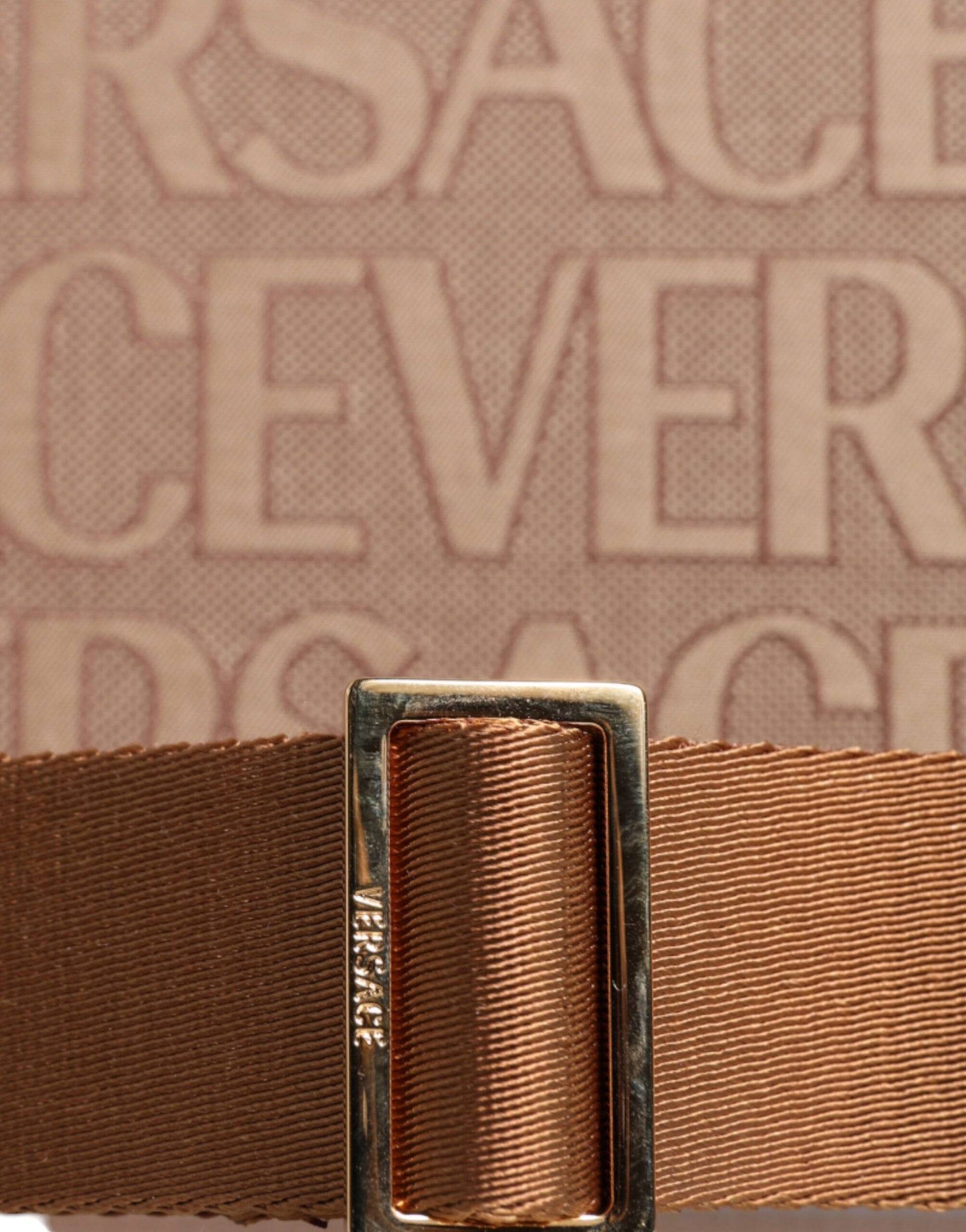 Versace Brown Top Handle Jacquard Leather Logo Crossbody Tote Bag Curated Luxury Accessories by Orvyn