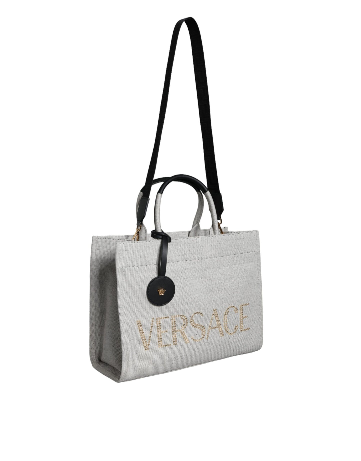 Versace White Top Handle Canvas Leather Logo Crossbody Tote Bag Curated Luxury Accessories by Orvyn