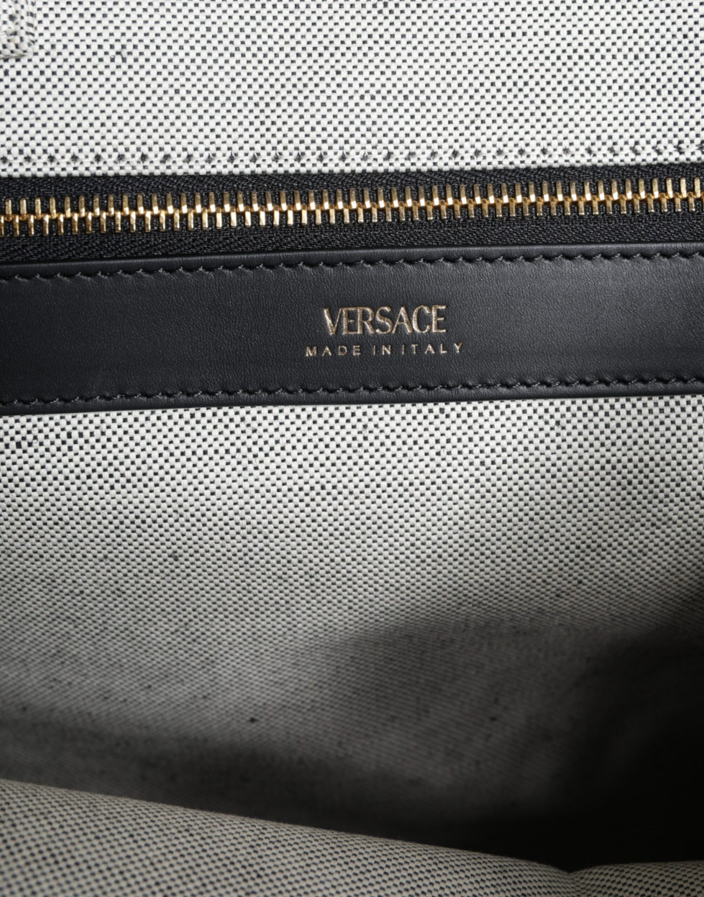 Versace White Top Handle Canvas Leather Logo Crossbody Tote Bag Curated Luxury Accessories by Orvyn