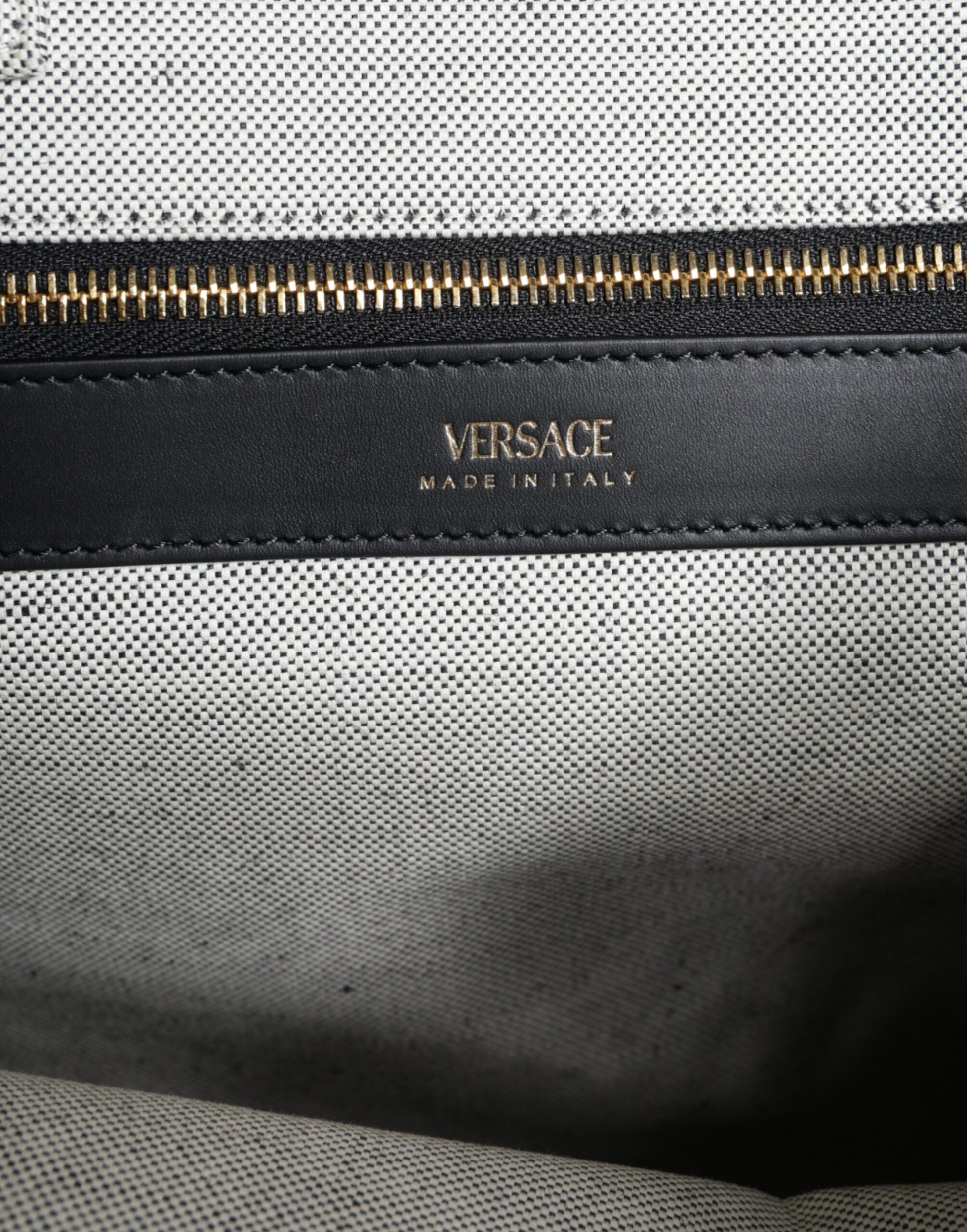 Versace White Top Handle Canvas Leather Logo Crossbody Tote Bag Curated Luxury Accessories by Orvyn
