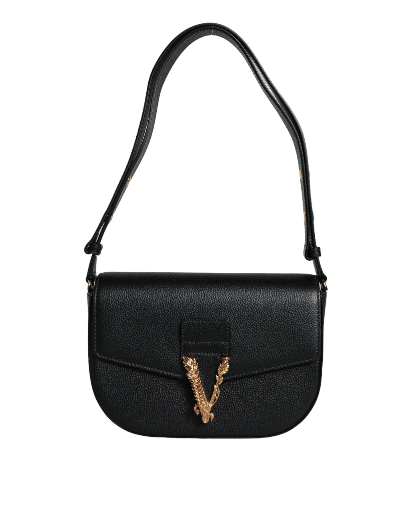 Versace Black Grainy Calf Leather Logo Crossbody Shoulder Bag Curated Luxury Accessories by Orvyn