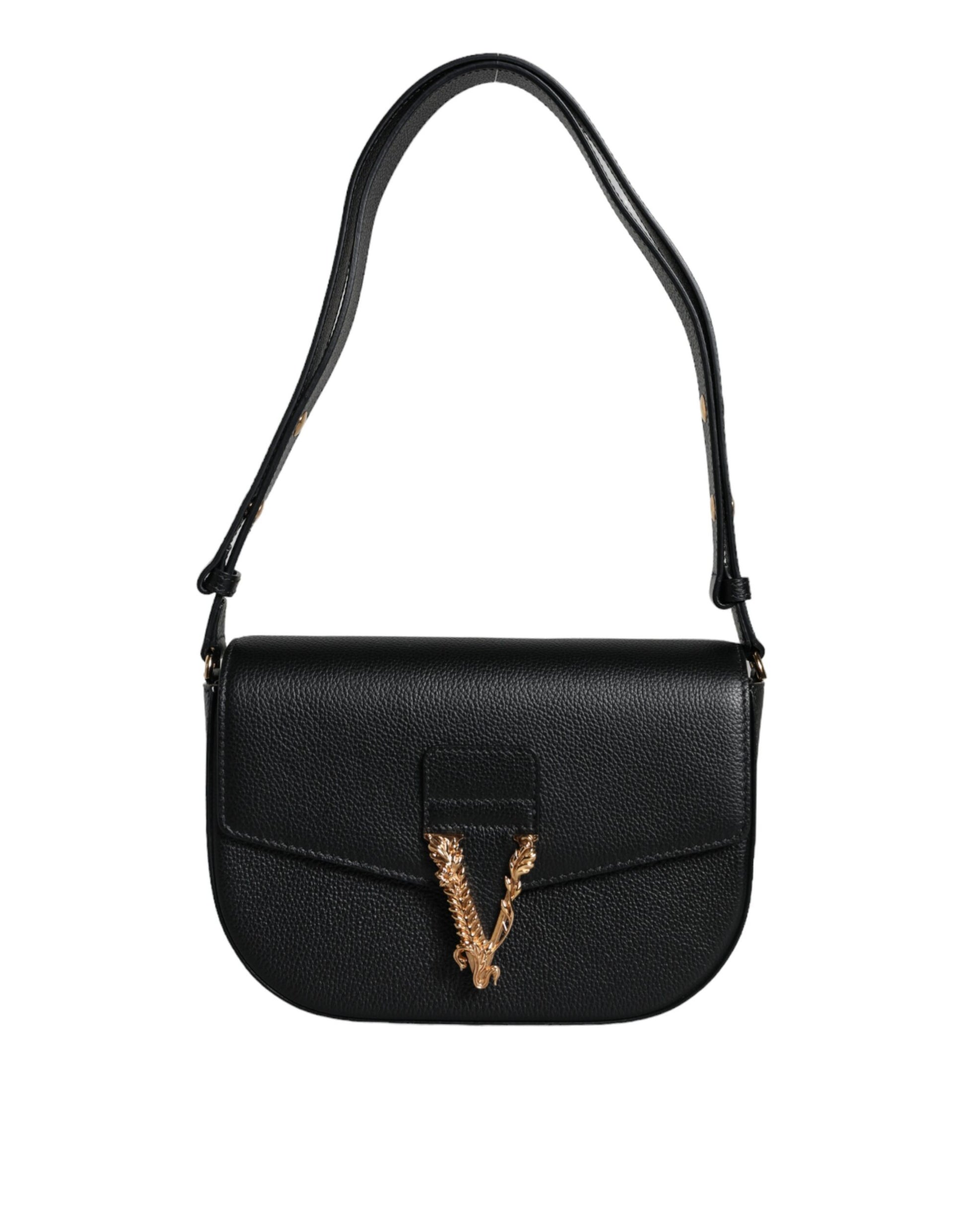 Versace Black Grainy Calf Leather Logo Crossbody Shoulder Bag Curated Luxury Accessories by Orvyn