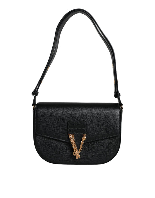 Versace Black Grainy Calf Leather Logo Crossbody Shoulder Bag Curated Luxury Accessories by Orvyn