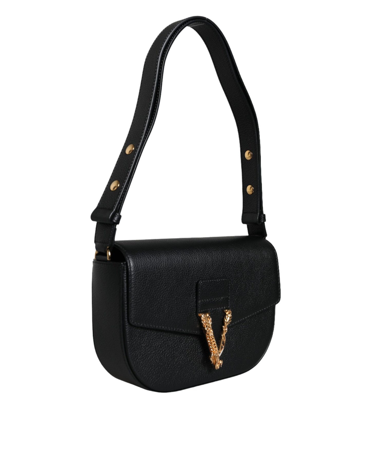 Versace Black Grainy Calf Leather Logo Crossbody Shoulder Bag Curated Luxury Accessories by Orvyn