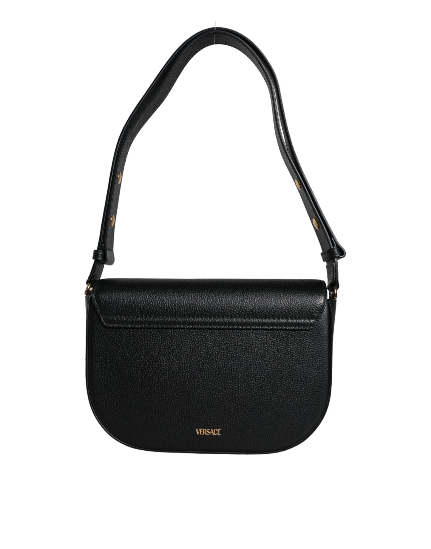 Versace Black Grainy Calf Leather Logo Crossbody Shoulder Bag Curated Luxury Accessories by Orvyn