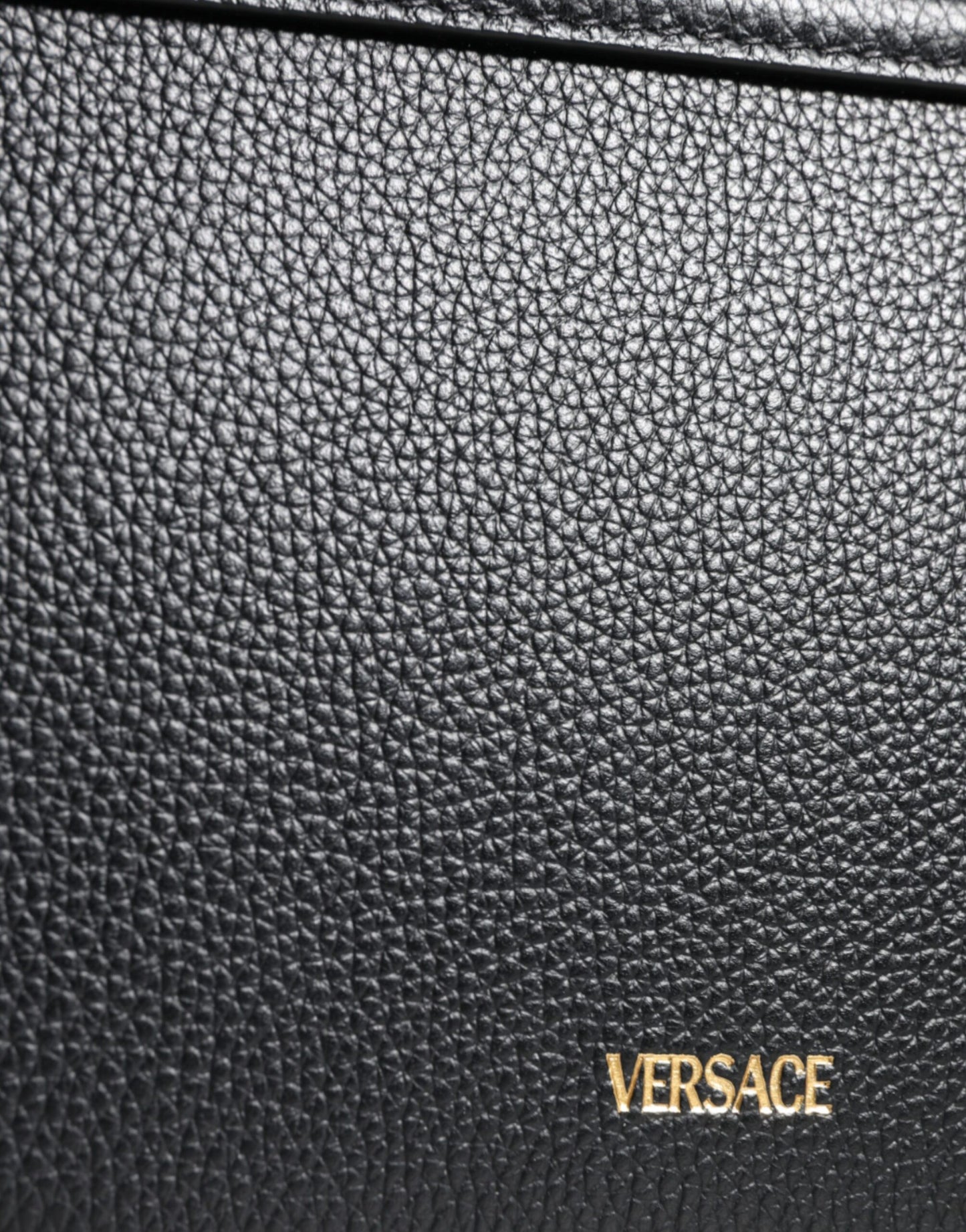 Versace Black Grainy Calf Leather Logo Crossbody Shoulder Bag Curated Luxury Accessories by Orvyn