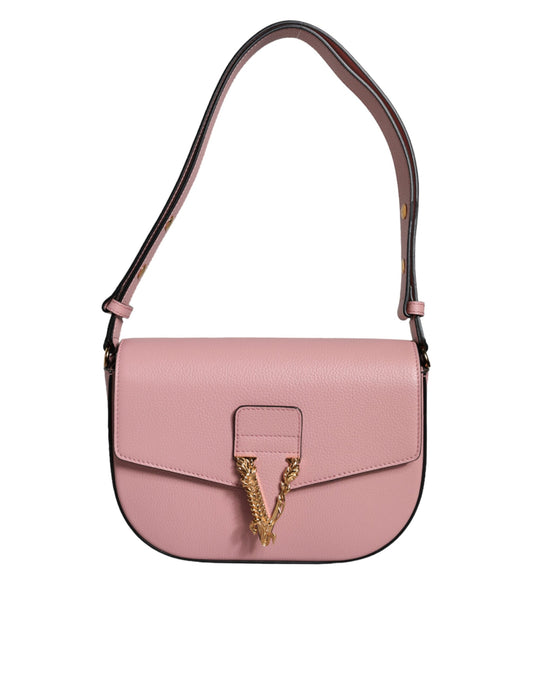 Versace Pink Grainy Calf Leather Logo Crossbody Shoulder Bag Curated Luxury Accessories by Orvyn