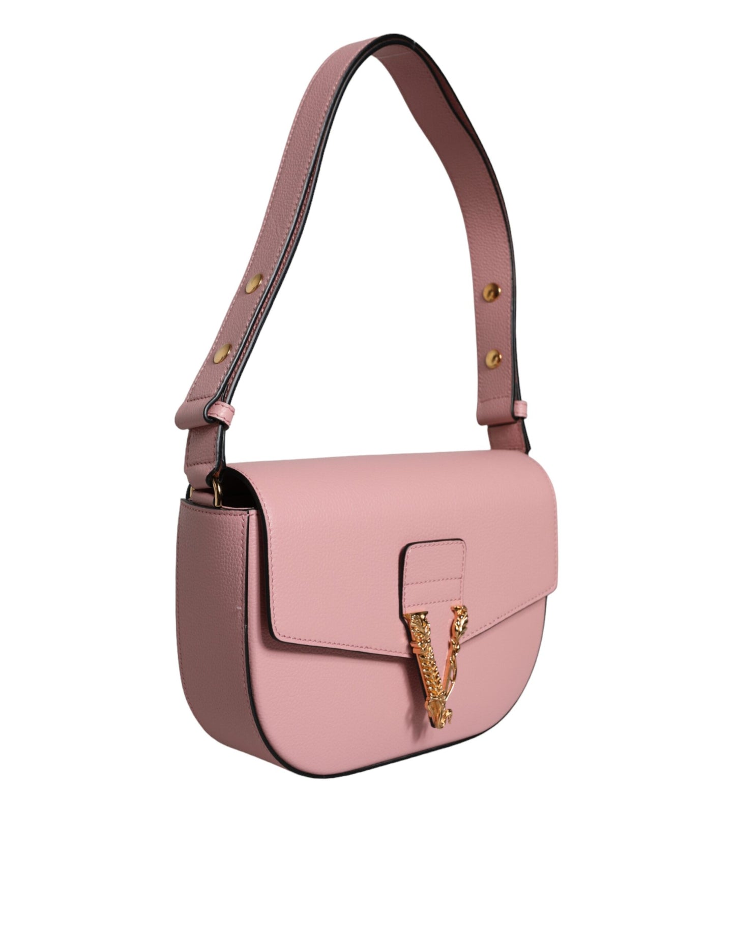 Versace Pink Grainy Calf Leather Logo Crossbody Shoulder Bag Curated Luxury Accessories by Orvyn