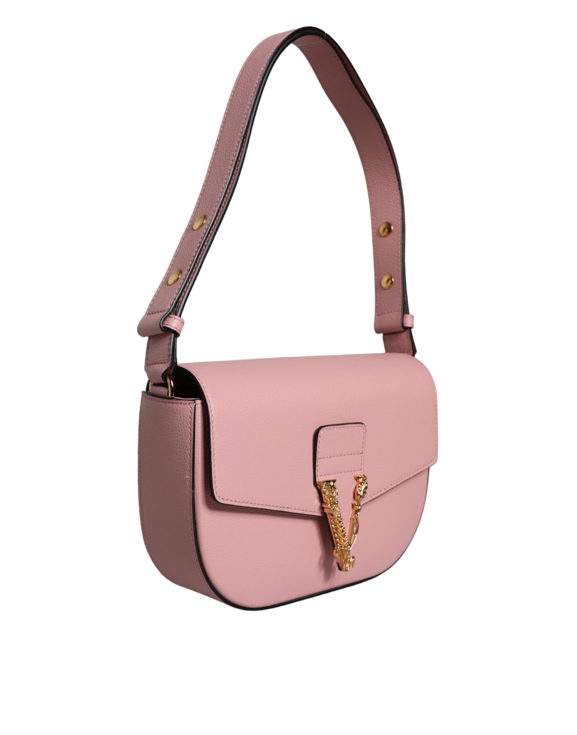 Versace Pink Grainy Calf Leather Logo Crossbody Shoulder Bag Curated Luxury Accessories by Orvyn