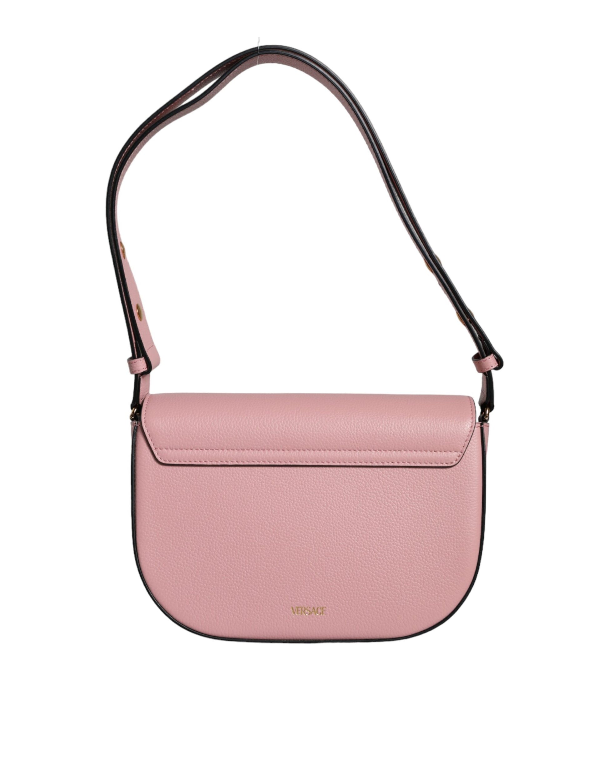 Versace Pink Grainy Calf Leather Logo Crossbody Shoulder Bag Curated Luxury Accessories by Orvyn