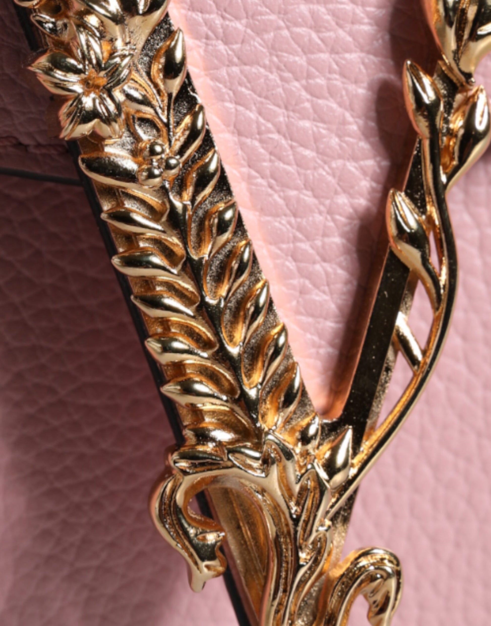 Versace Pink Grainy Calf Leather Logo Crossbody Shoulder Bag Curated Luxury Accessories by Orvyn