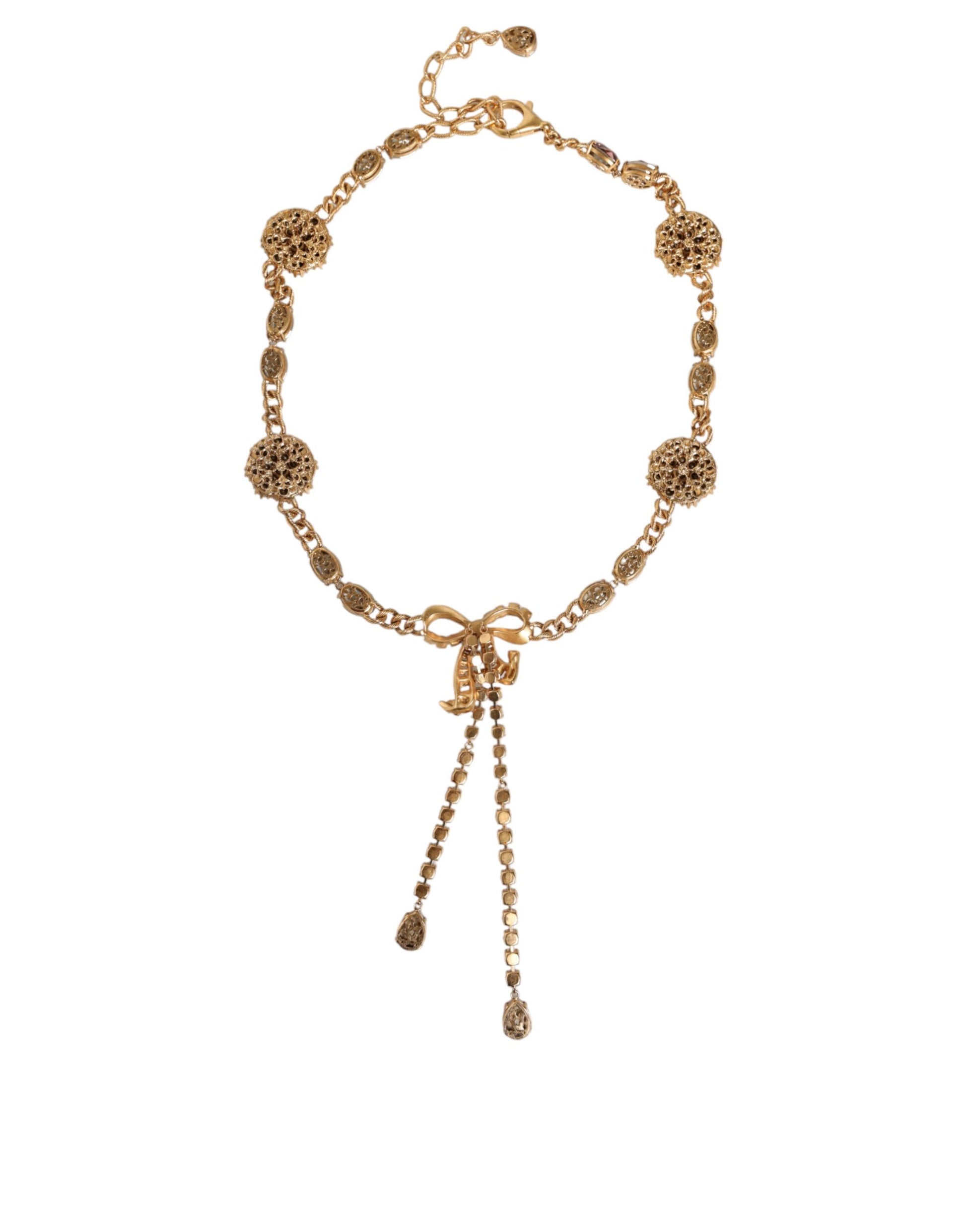 Dolce & Gabbana Gold Tone Brass Crystal Embellished Waist Chain Belt Curated Luxury Accessories by Orvyn
