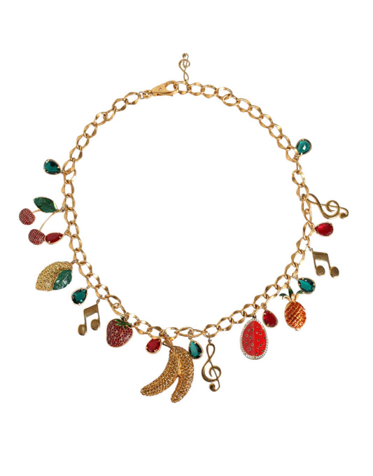 Dolce & Gabbana Gold Tone Brass Fruity Crystal Embellished Waist Chain Belt Curated Luxury Accessories by Orvyn