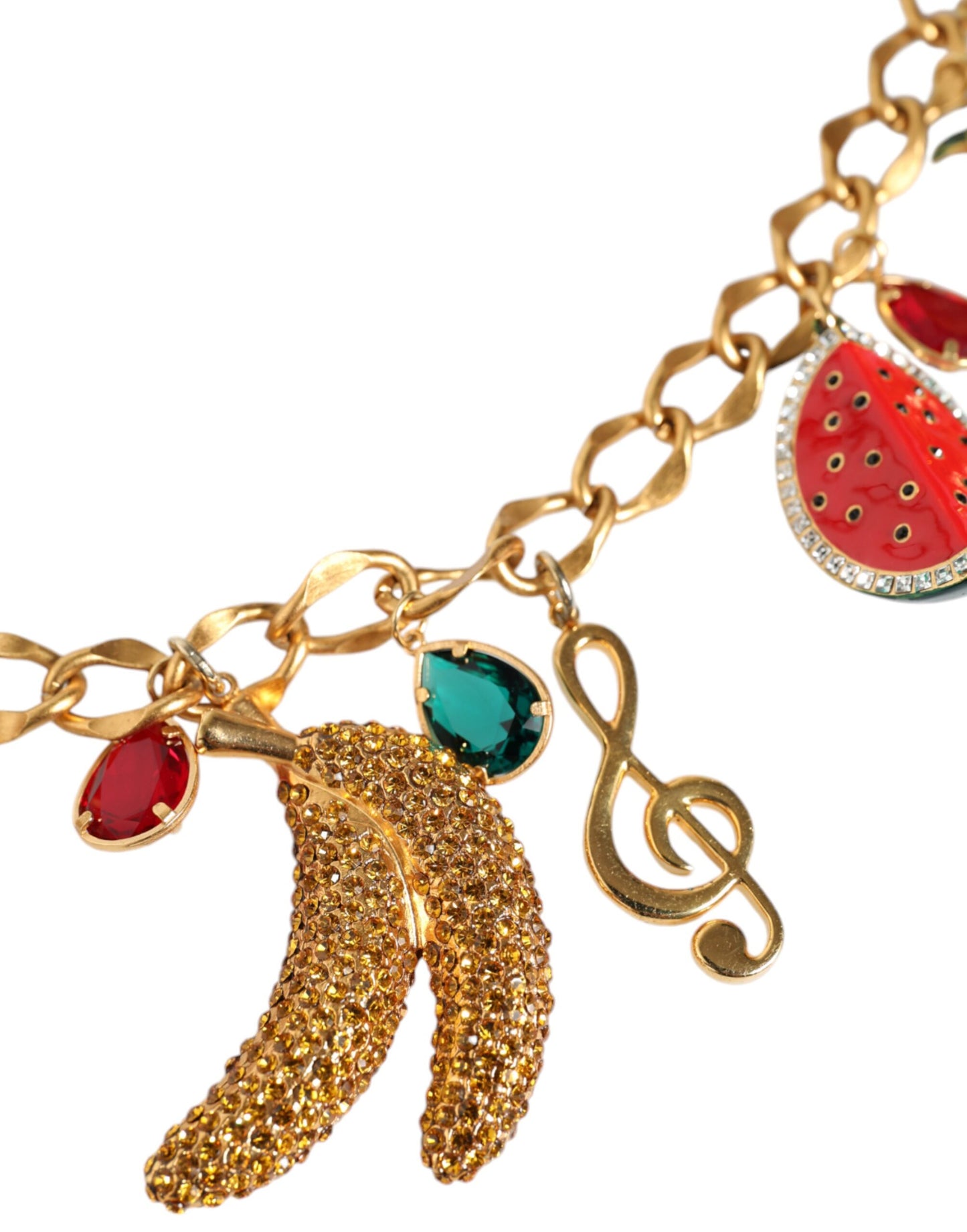 Dolce & Gabbana Gold Tone Brass Fruity Crystal Embellished Waist Chain Belt Curated Luxury Accessories by Orvyn