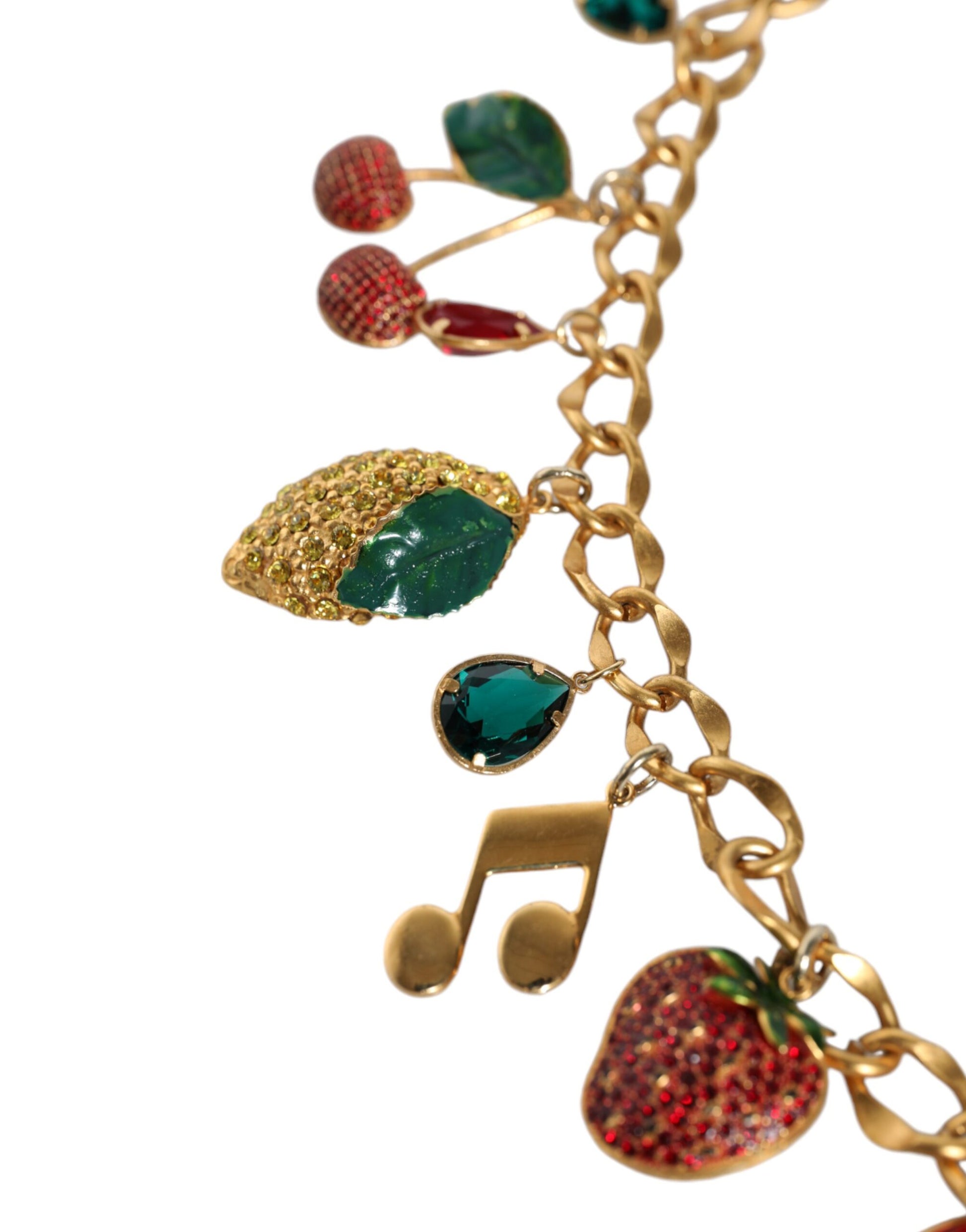 Dolce & Gabbana Gold Tone Brass Fruity Crystal Embellished Waist Chain Belt Curated Luxury Accessories by Orvyn