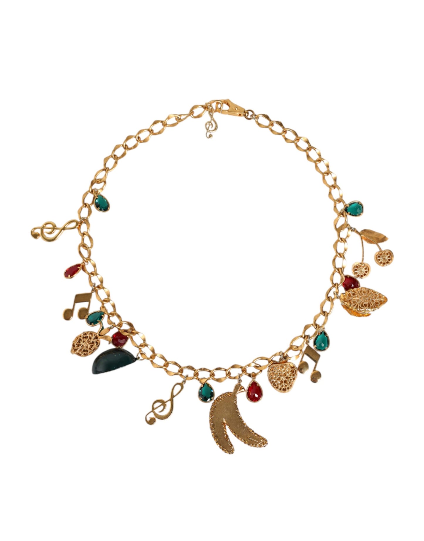 Dolce & Gabbana Gold Tone Brass Fruity Crystal Embellished Waist Chain Belt Curated Luxury Accessories by Orvyn