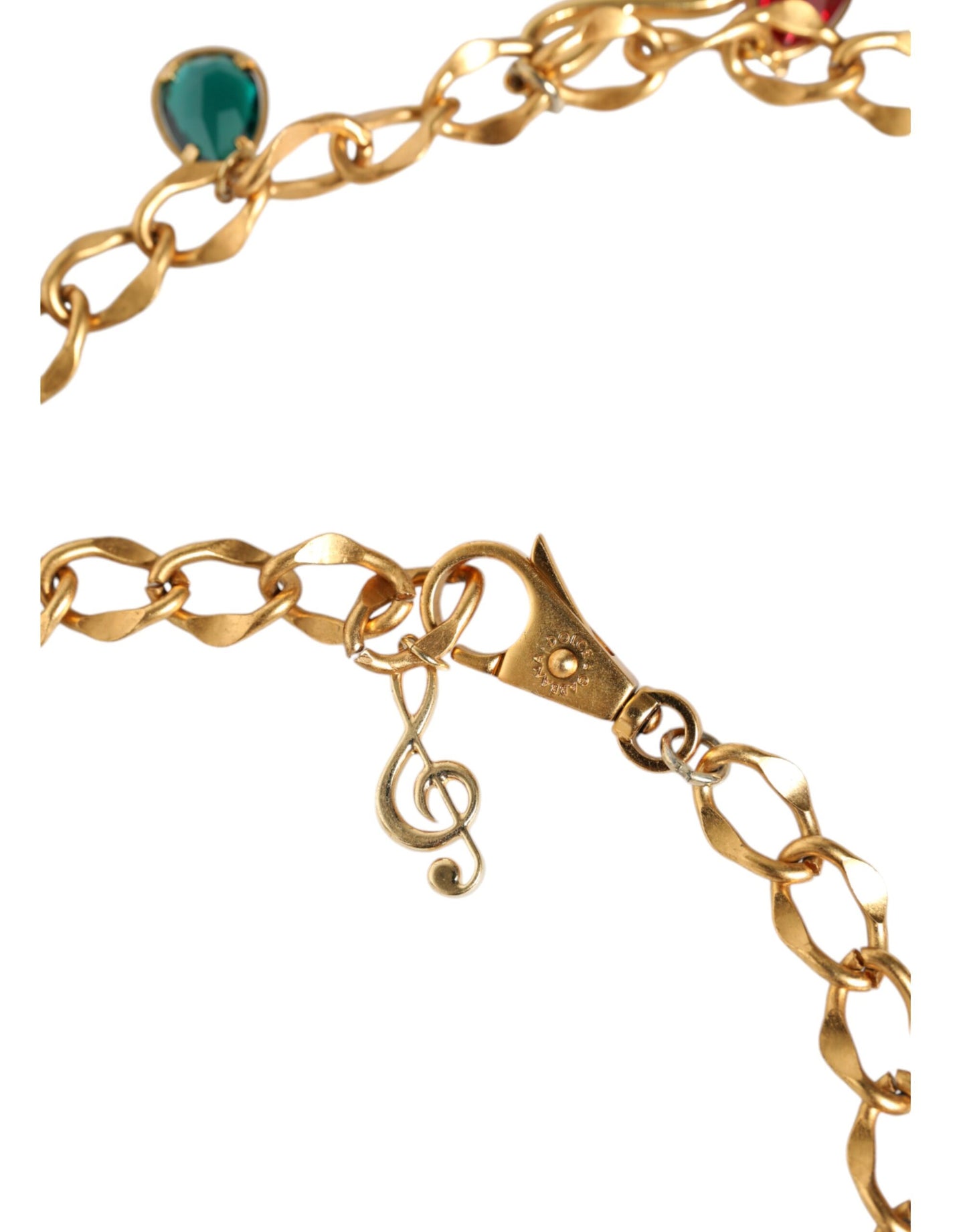 Dolce & Gabbana Gold Tone Brass Fruity Crystal Embellished Waist Chain Belt Curated Luxury Accessories by Orvyn