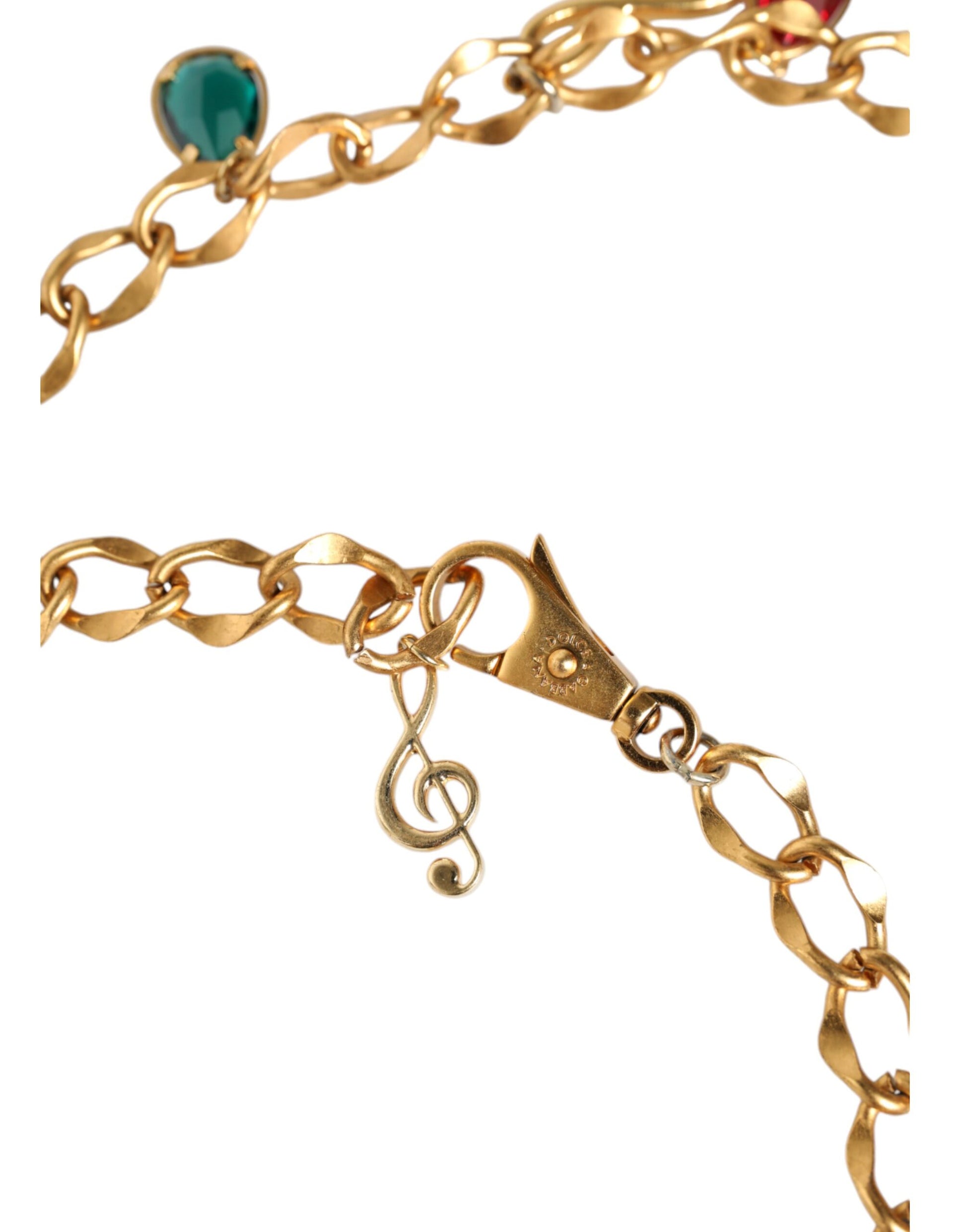 Dolce & Gabbana Gold Tone Brass Fruity Crystal Embellished Waist Chain Belt Curated Luxury Accessories by Orvyn