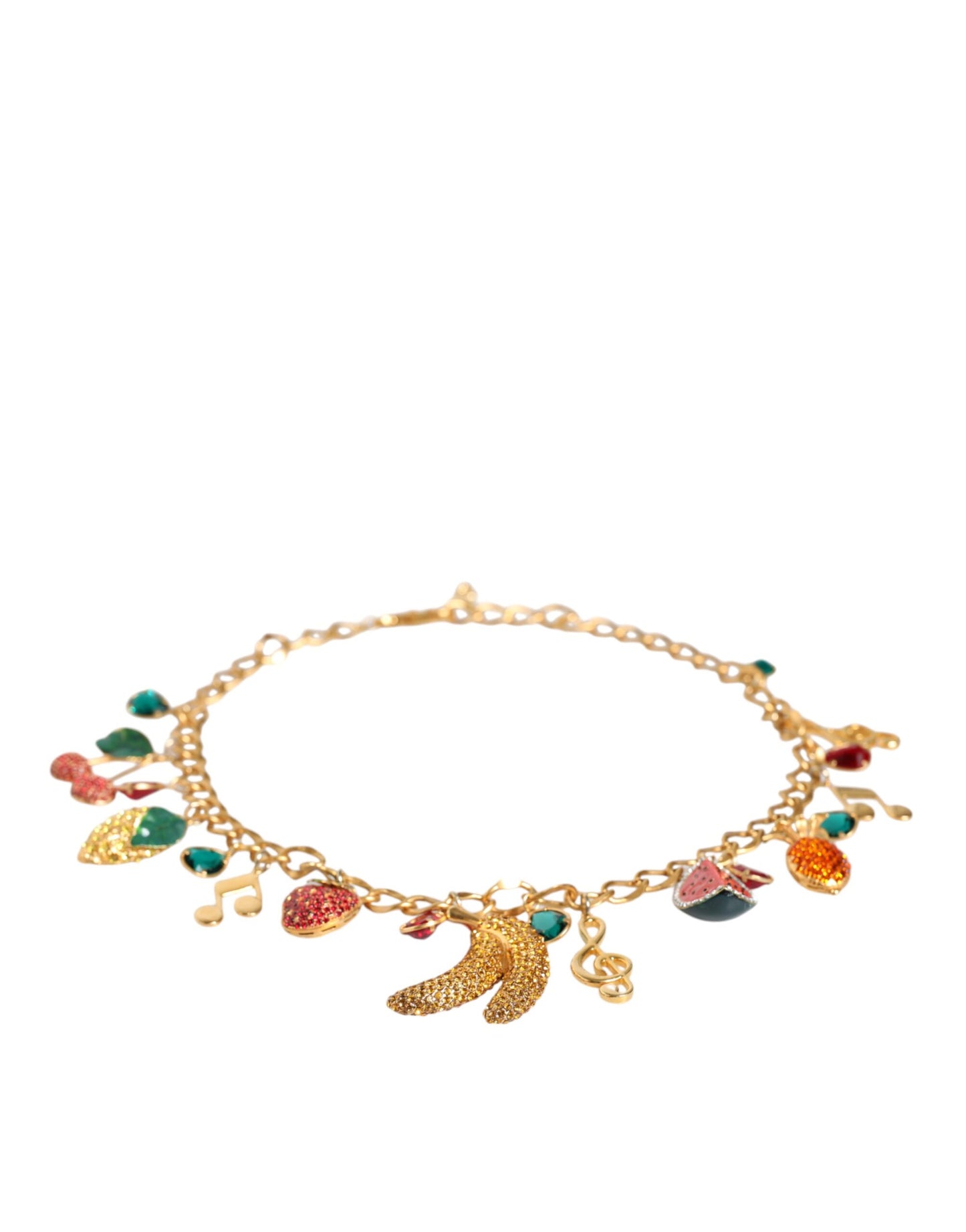 Dolce & Gabbana Gold Tone Brass Fruity Crystal Embellished Waist Chain Belt Curated Luxury Accessories by Orvyn