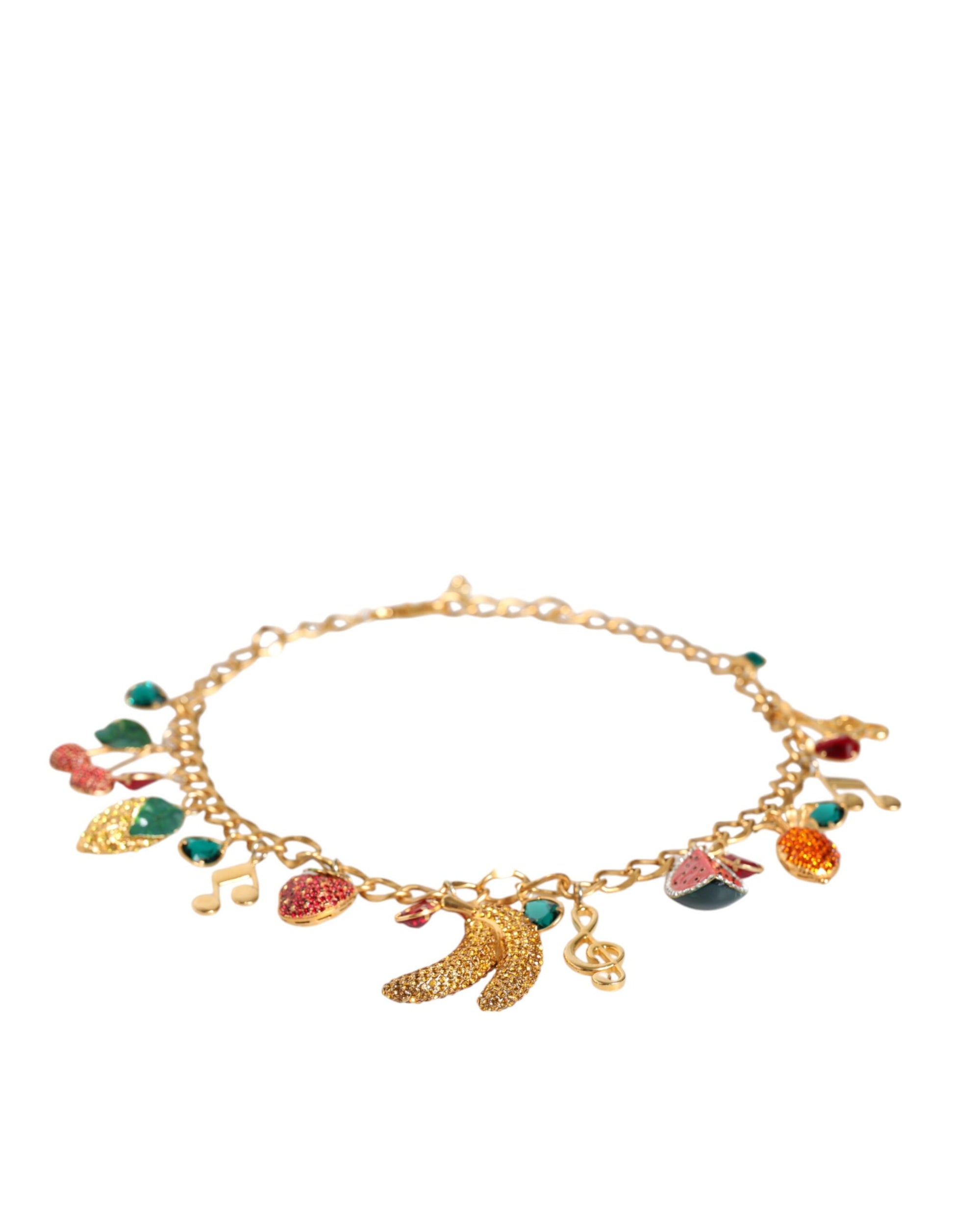 Dolce & Gabbana Gold Tone Brass Fruity Crystal Embellished Waist Chain Belt Curated Luxury Accessories by Orvyn