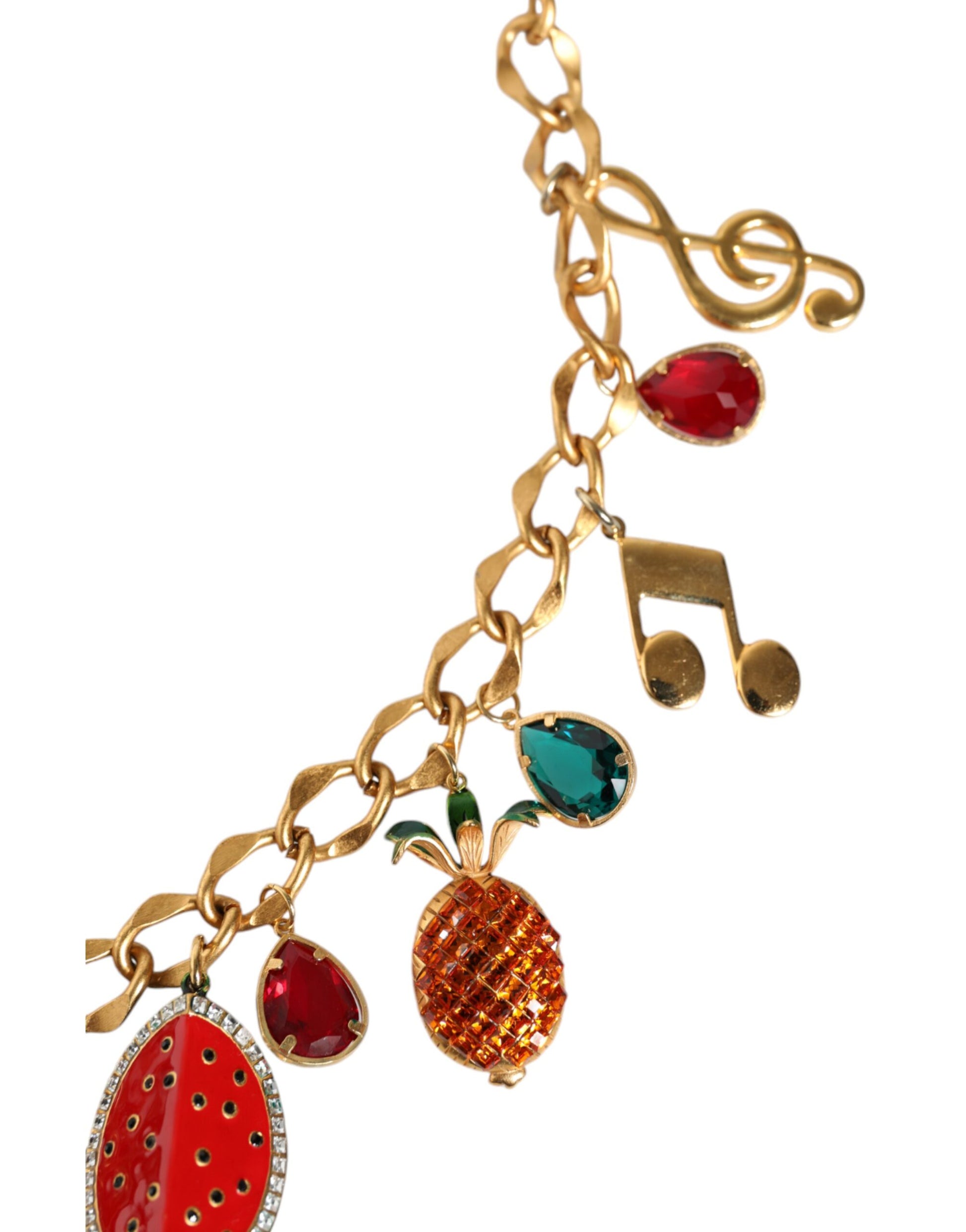 Dolce & Gabbana Gold Tone Brass Fruity Crystal Embellished Waist Chain Belt Curated Luxury Accessories by Orvyn