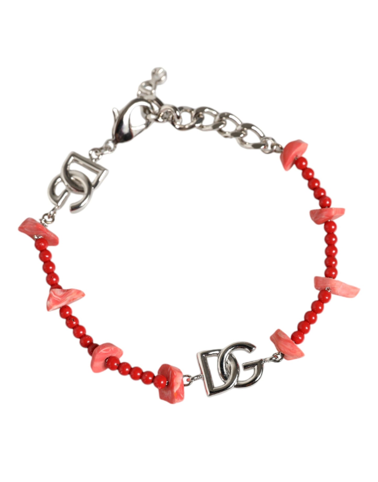 Dolce & Gabbana Silver Tone Brass Beaded Resin DG Logo Chain Bracelet Curated Luxury Accessories by Orvyn