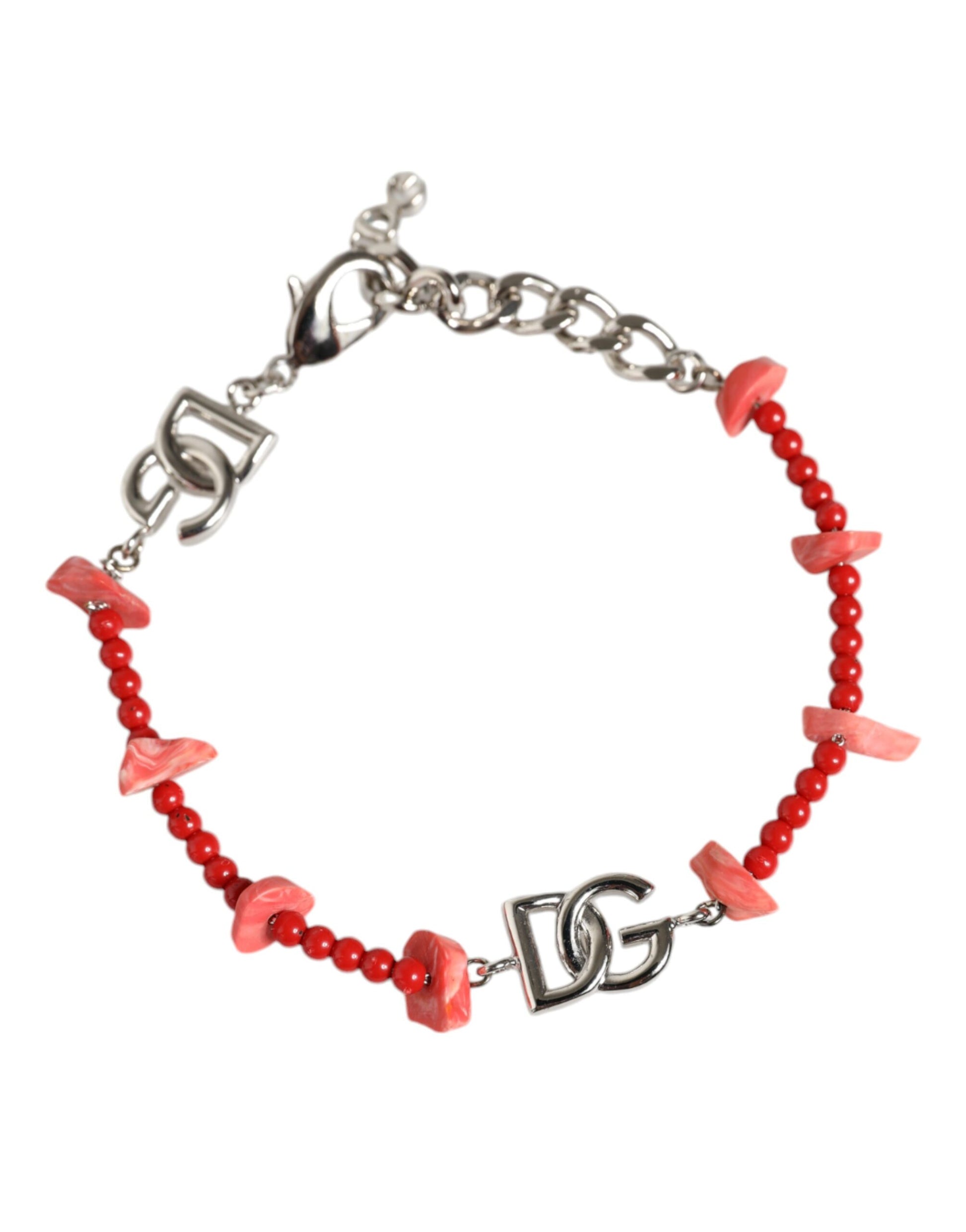 Dolce & Gabbana Silver Tone Brass Beaded Resin DG Logo Chain Bracelet Curated Luxury Accessories by Orvyn