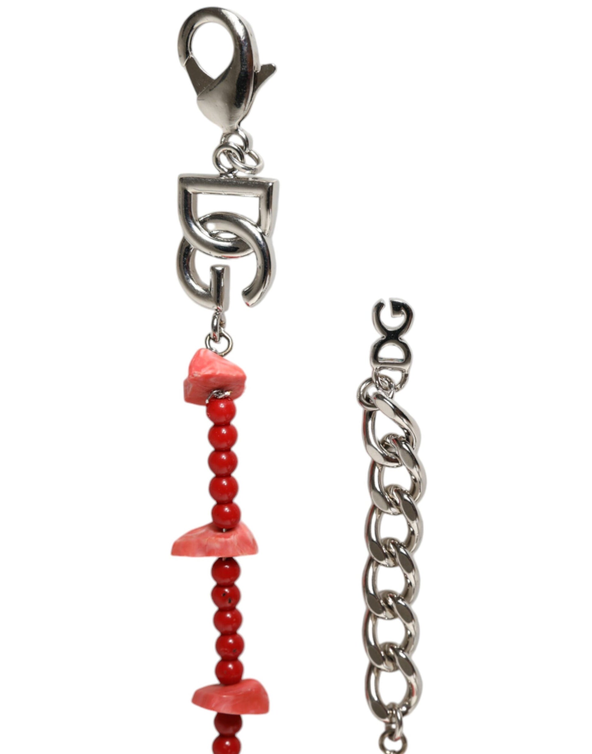 Dolce & Gabbana Silver Tone Brass Beaded Resin DG Logo Chain Bracelet Curated Luxury Accessories by Orvyn