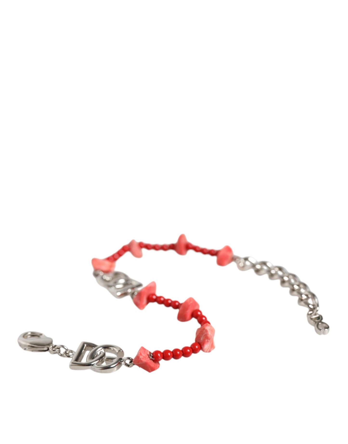 Dolce & Gabbana Silver Tone Brass Beaded Resin DG Logo Chain Bracelet Curated Luxury Accessories by Orvyn