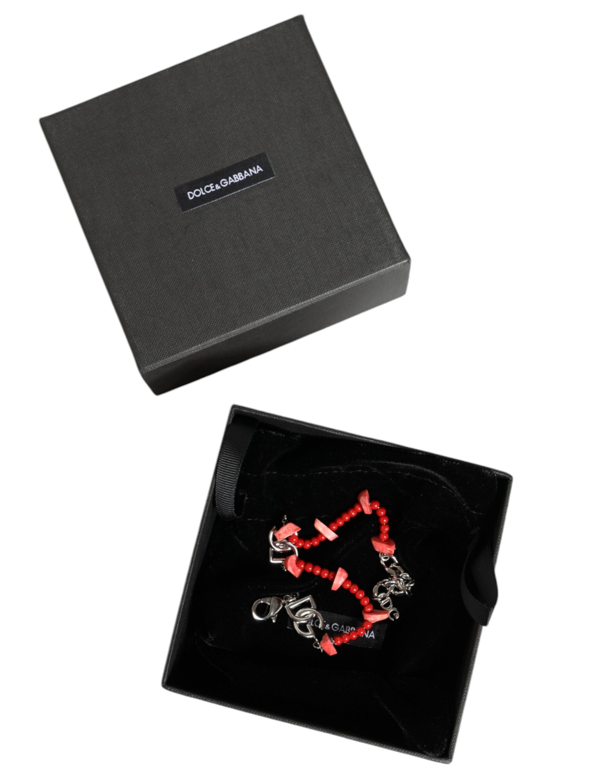 Dolce & Gabbana Silver Tone Brass Beaded Resin DG Logo Chain Bracelet Curated Luxury Accessories by Orvyn
