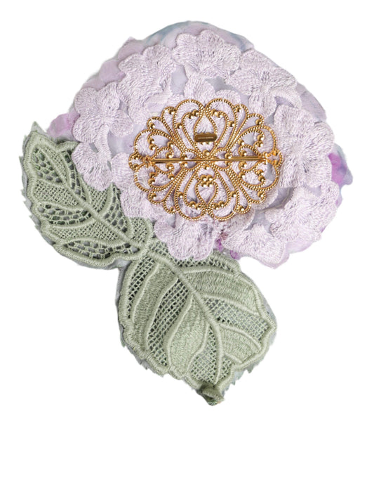 Dolce & Gabbana Multicolor Hydrangea Gold Brass Pin Brooch Curated Luxury Accessories by Orvyn
