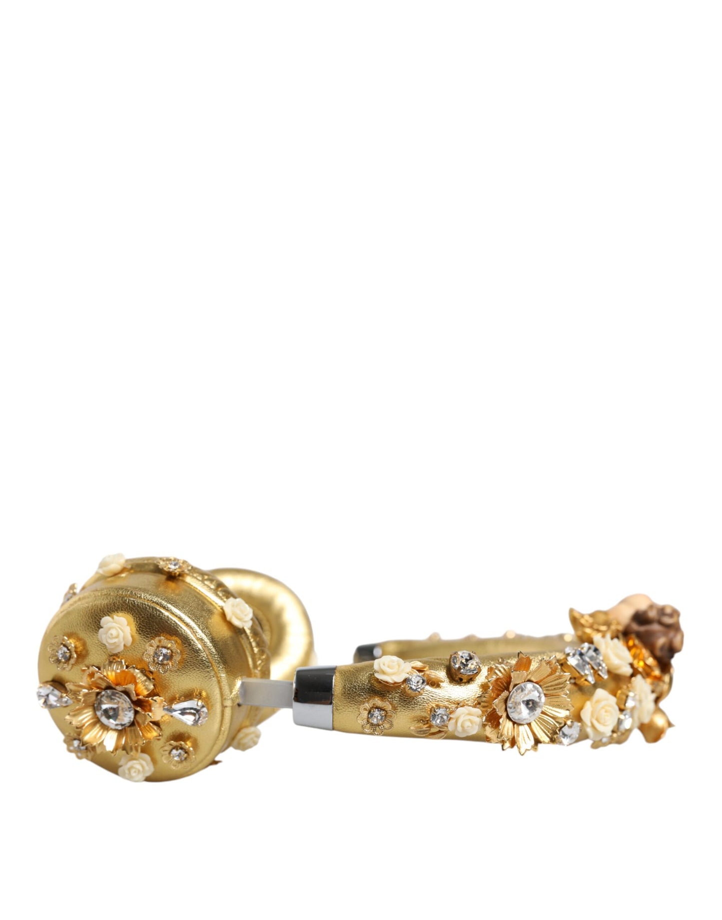Dolce & Gabbana Gold Leather Floral Crystal Angel Headset Headphones Curated Luxury Accessories by Orvyn